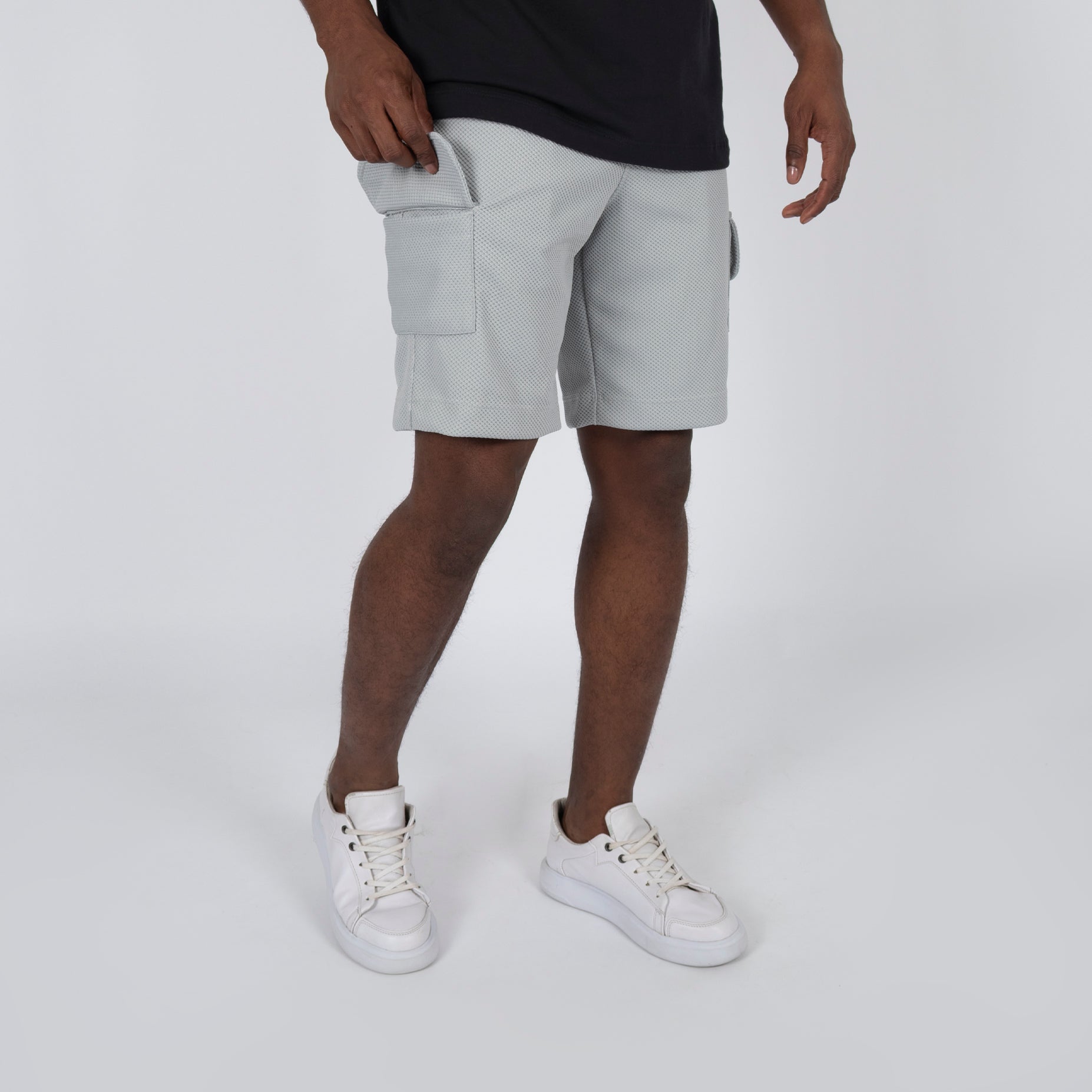 Pantaloneta hombre cargo textura gris