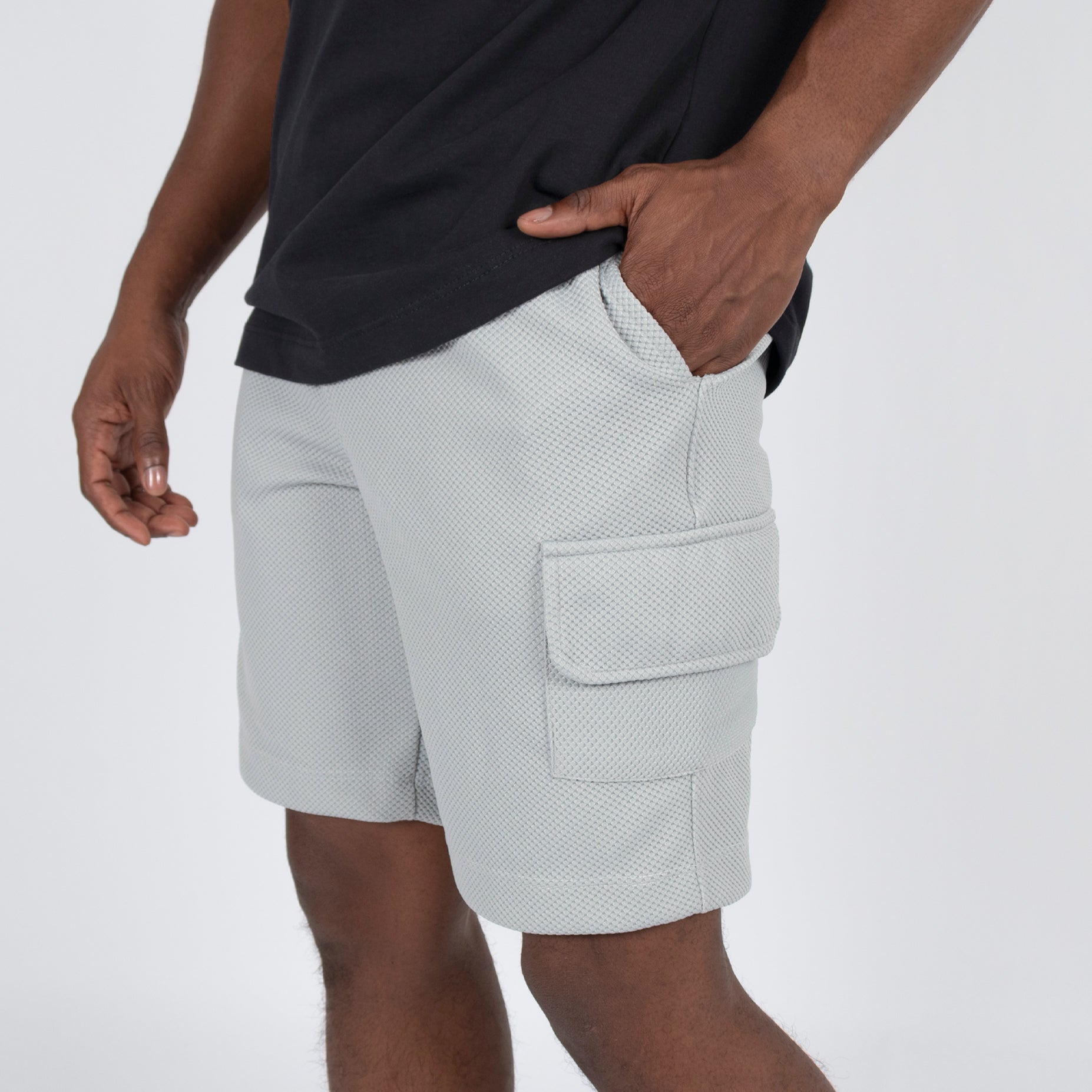 Pantaloneta hombre cargo textura gris