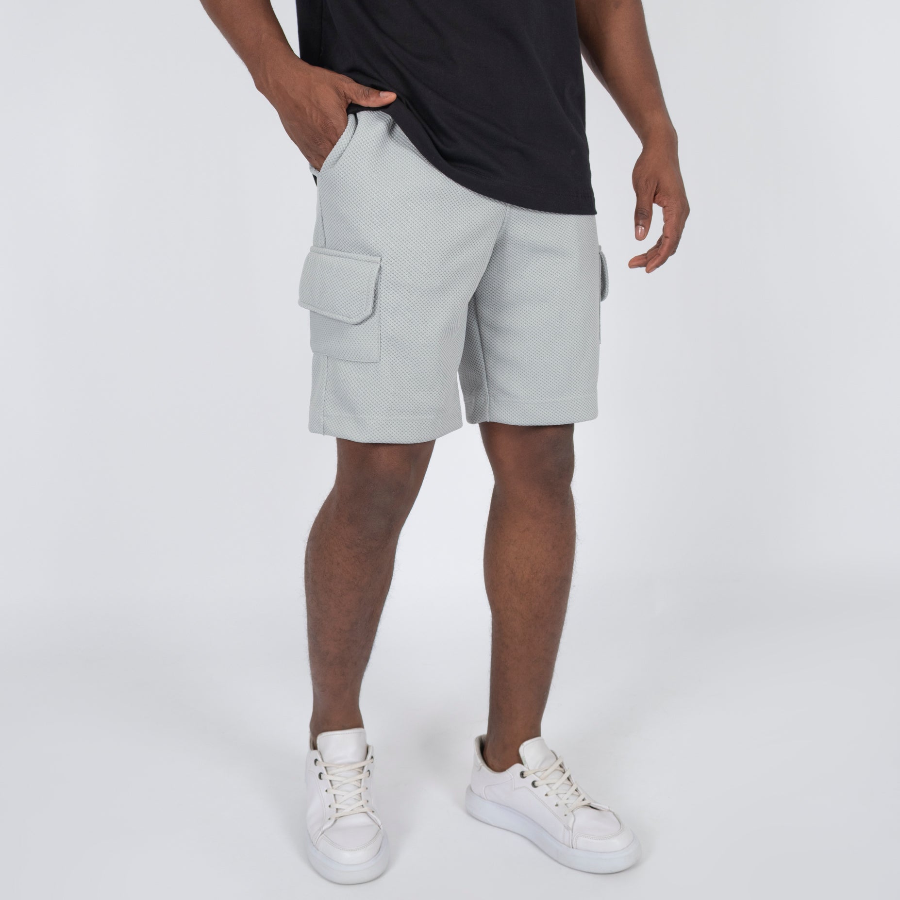 Pantaloneta hombre cargo textura gris