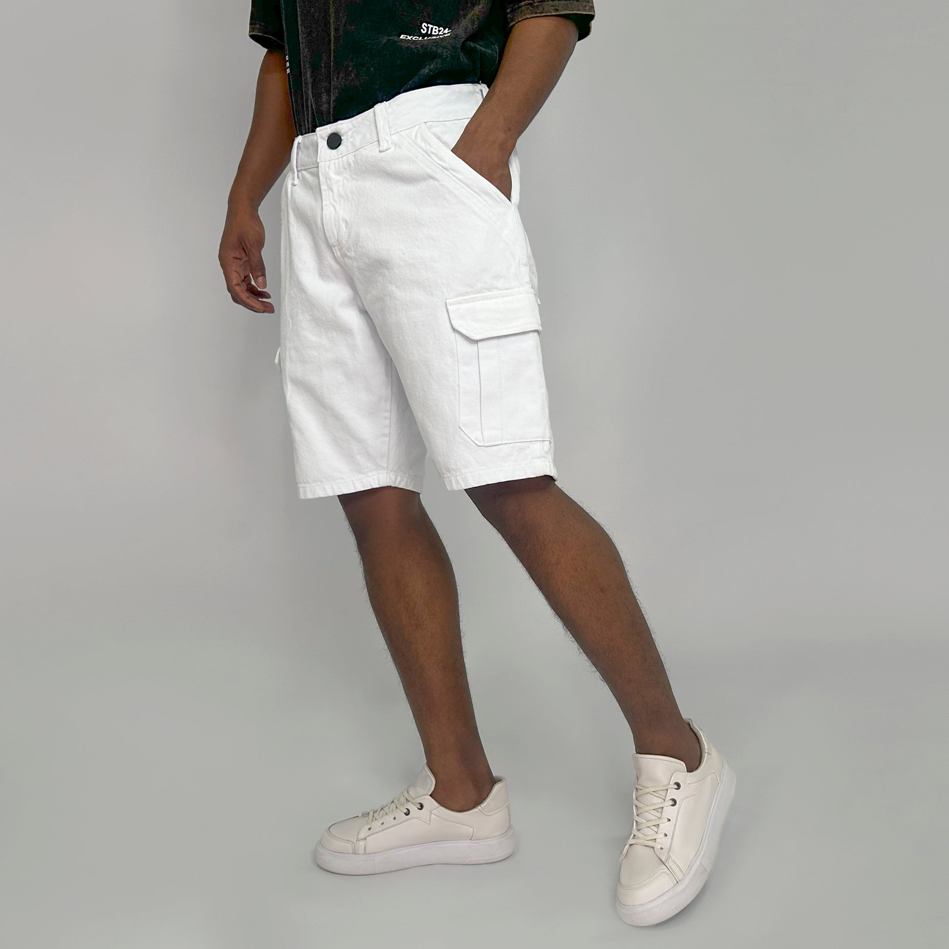 Bermuda hombre cargo blanco