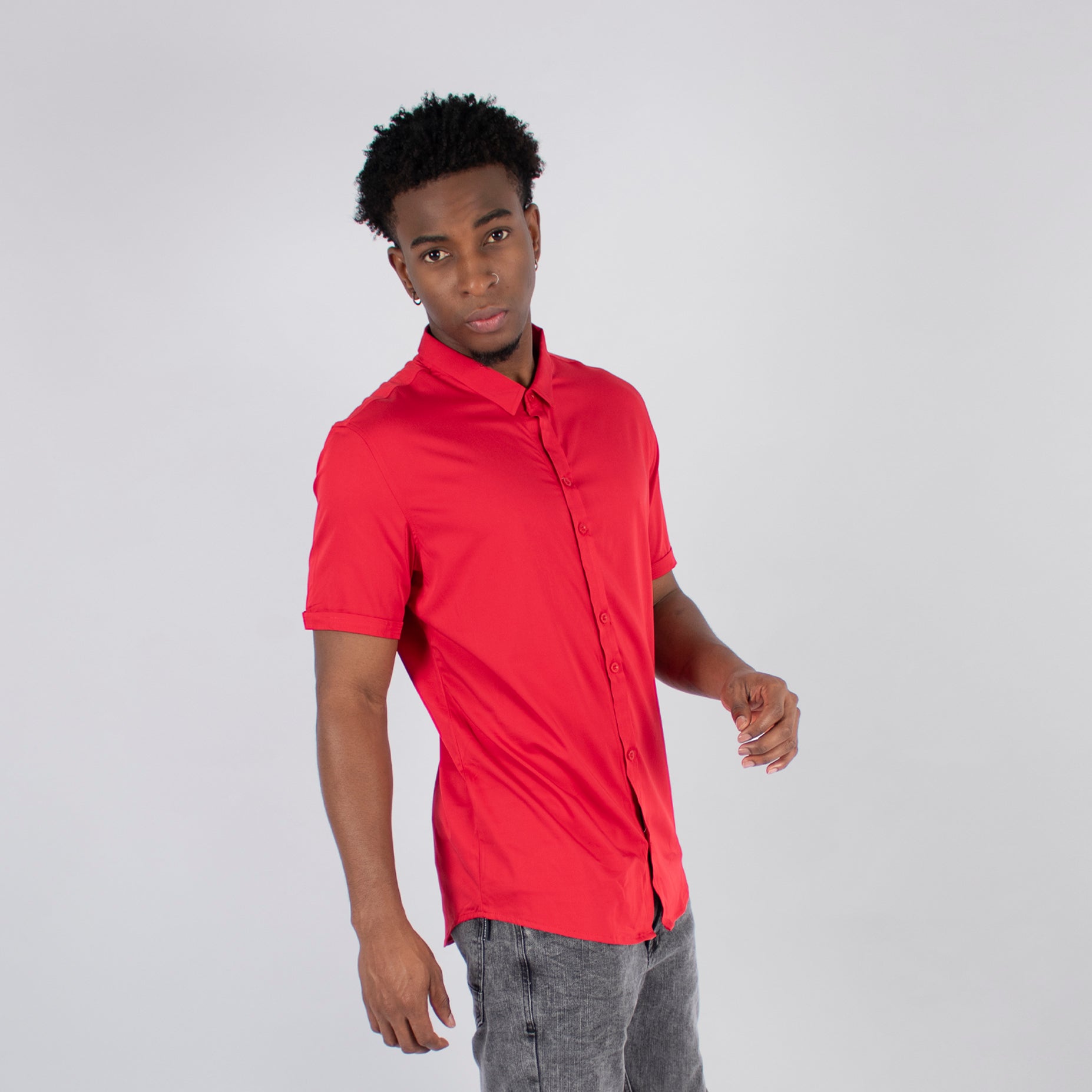 Camisa hombre basica cuello  roja