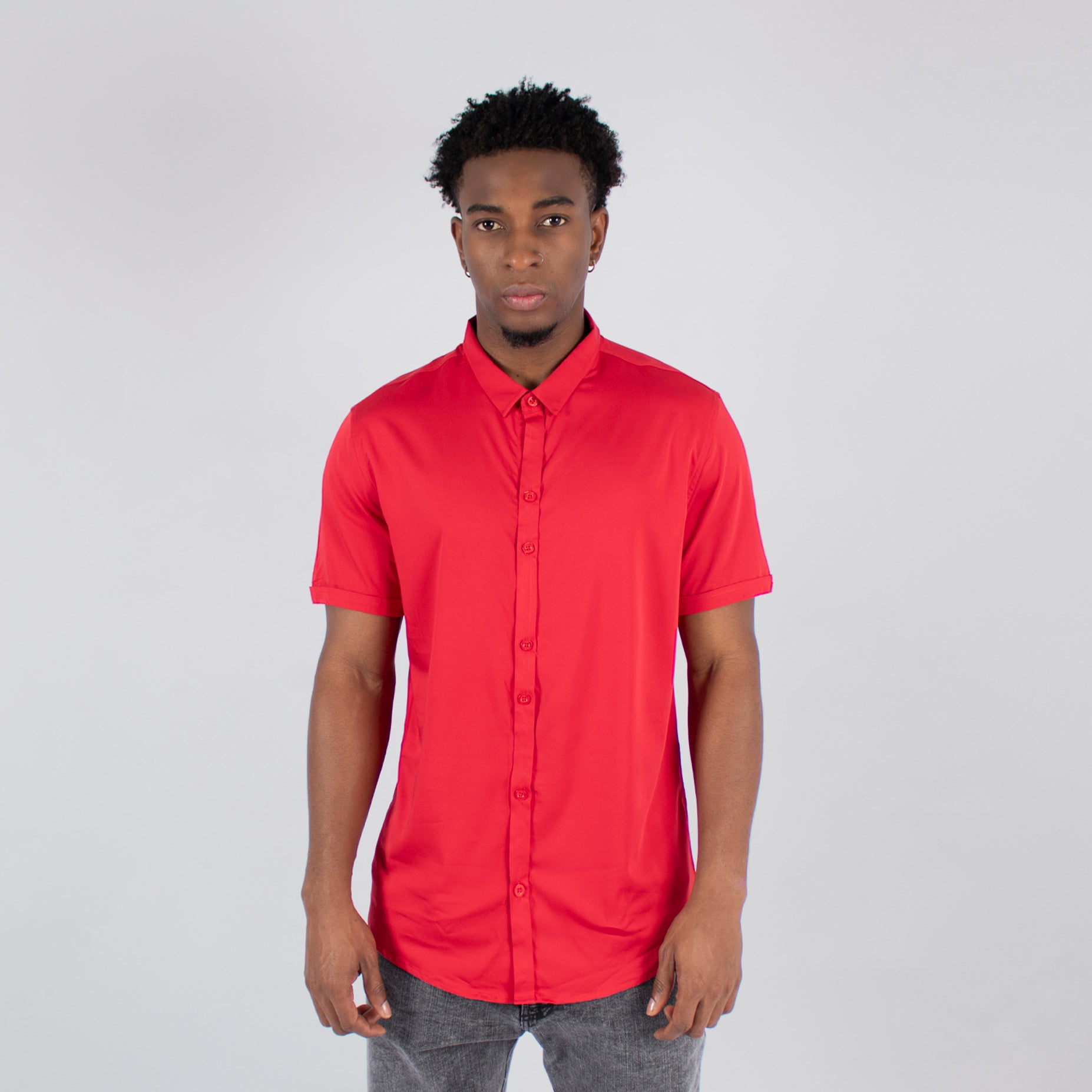 Camisa hombre basica cuello  roja