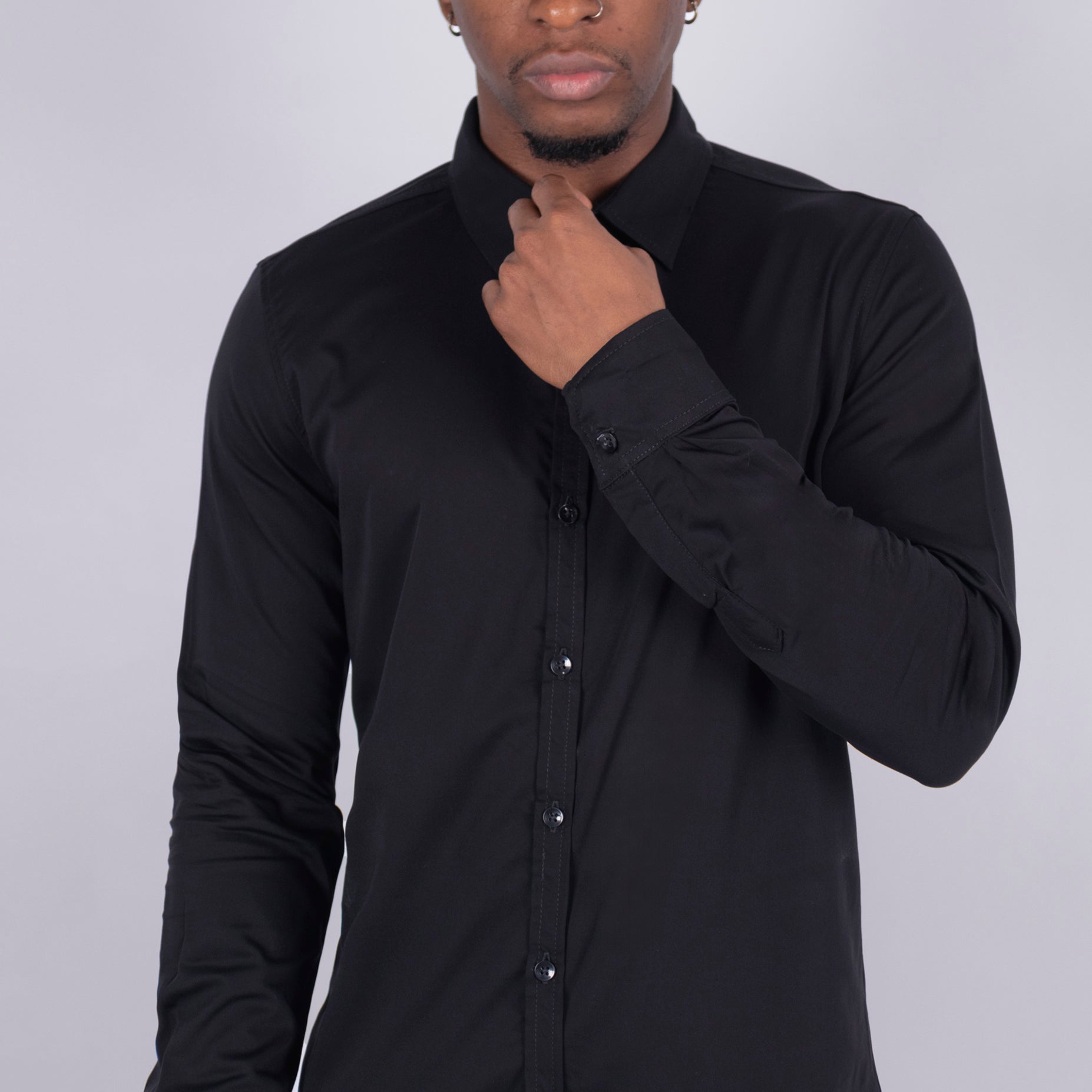 Camisa hombre ML cuello negra