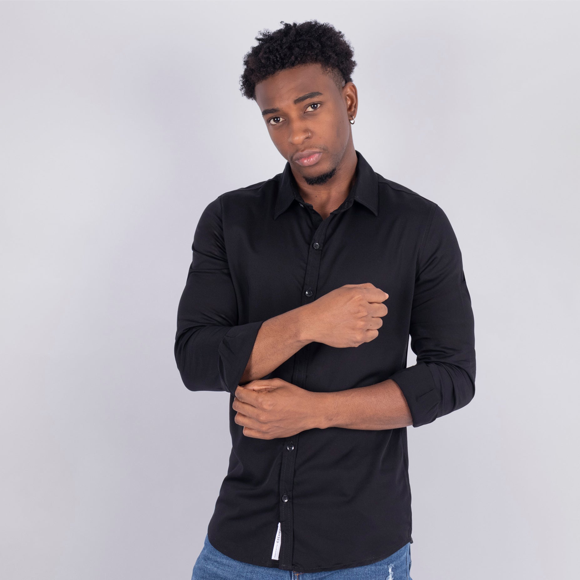 Camisa hombre ML cuello negra