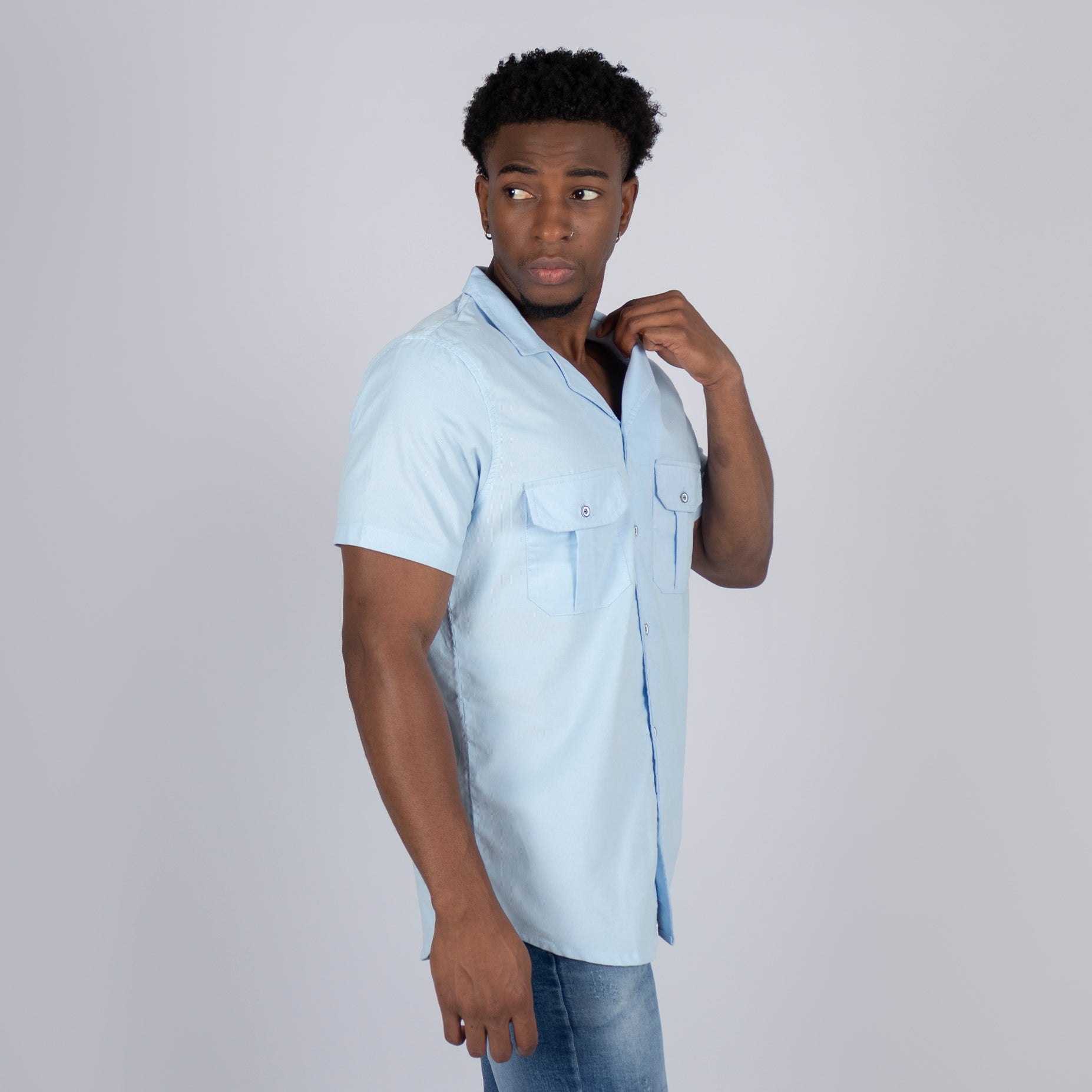 Camisa hombre  basica cuello blue