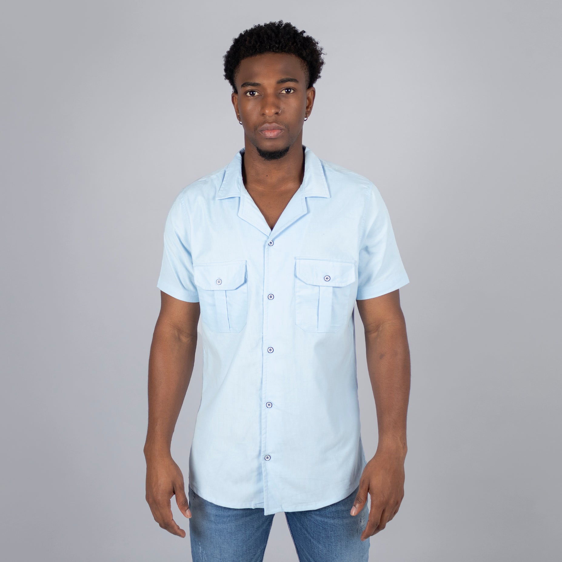 Camisa hombre  basica cuello blue