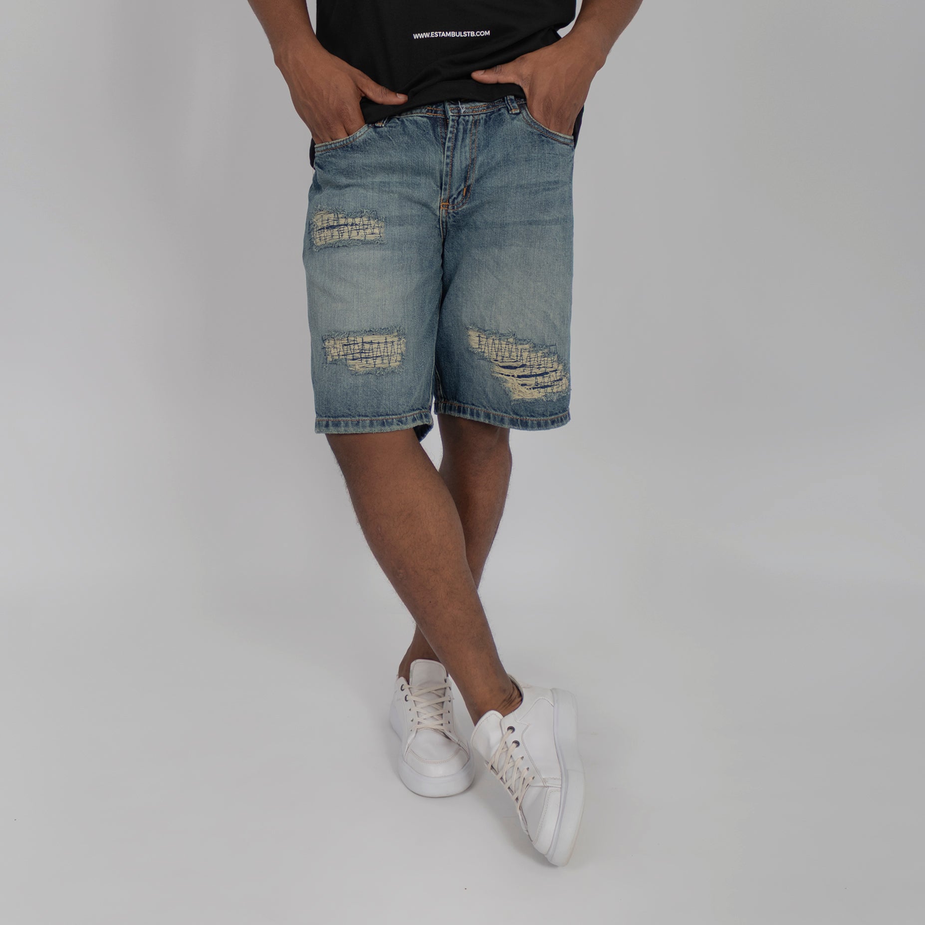 Bermuda hombre azul medio