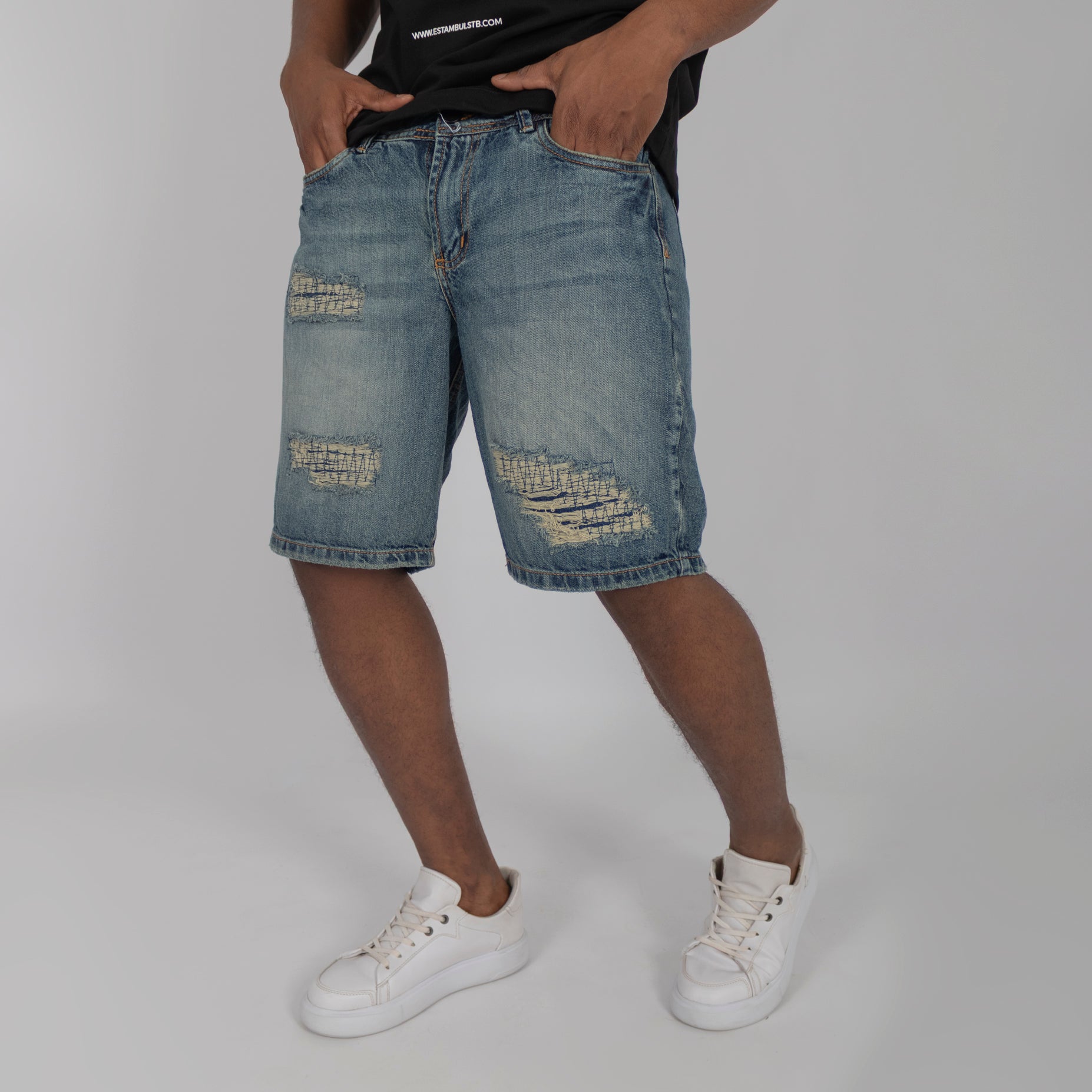 Bermuda hombre azul medio