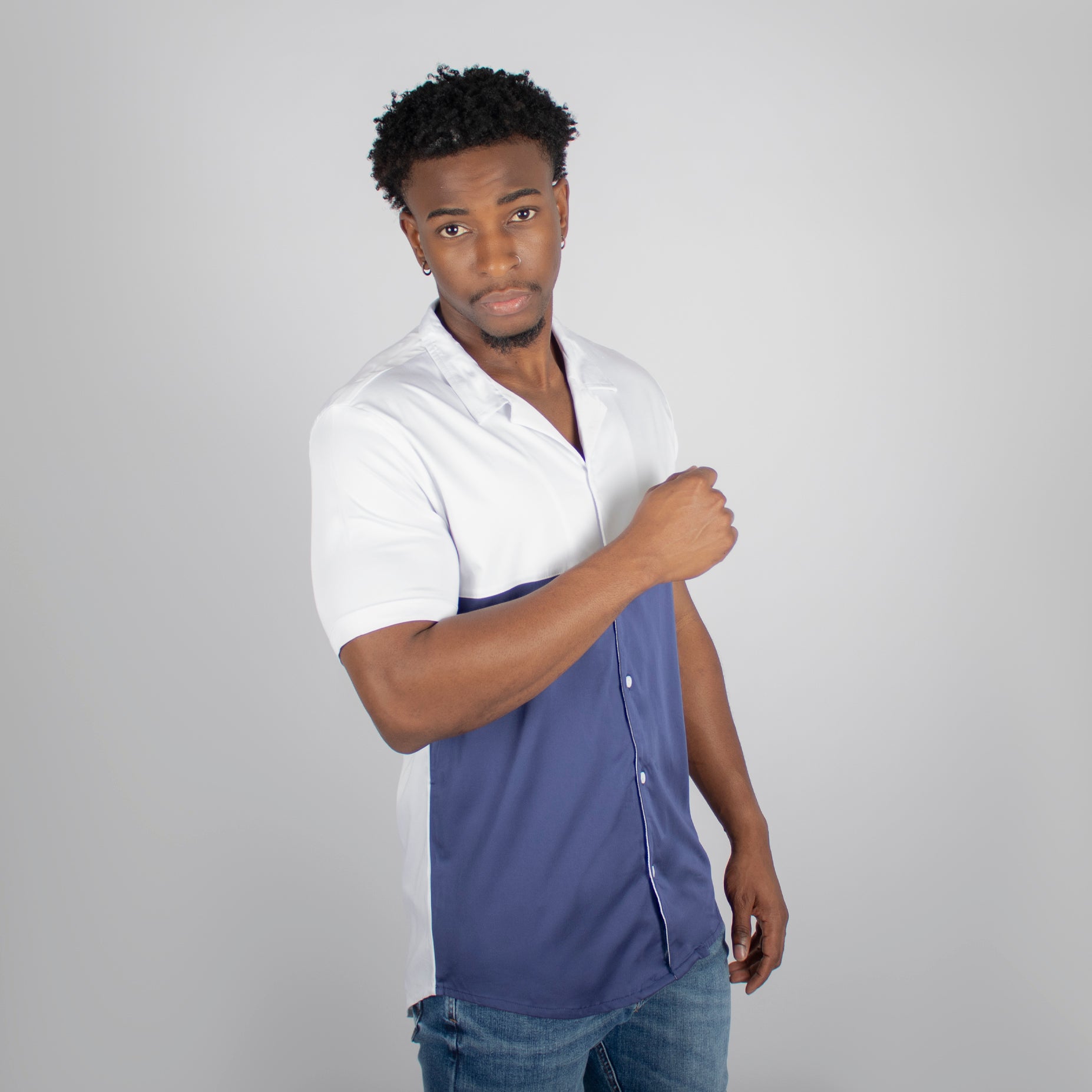 Camisa hombre cortes azul