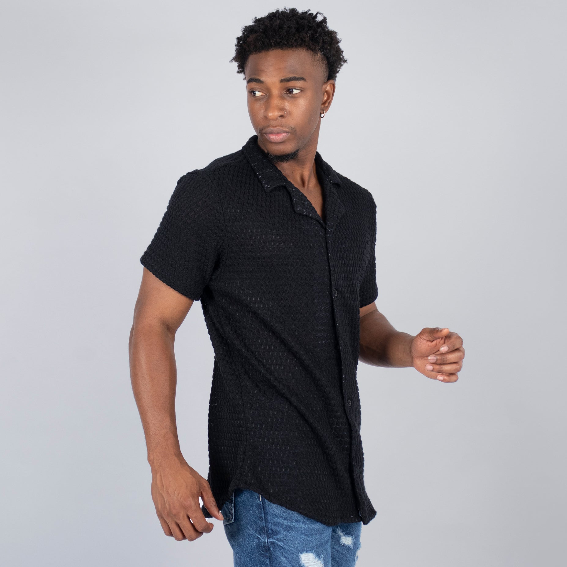 Camisa hombre textura negra