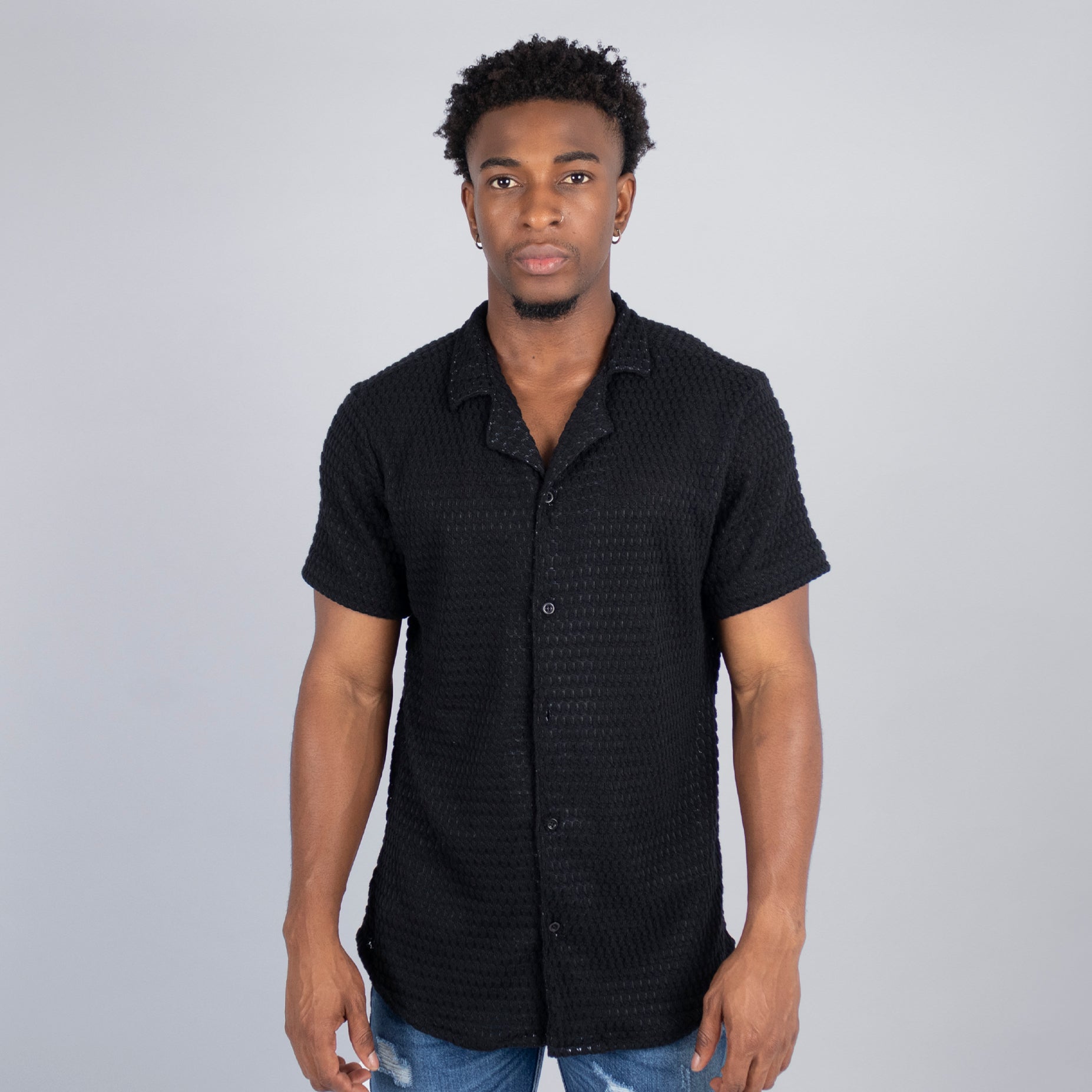 Camisa hombre textura negra