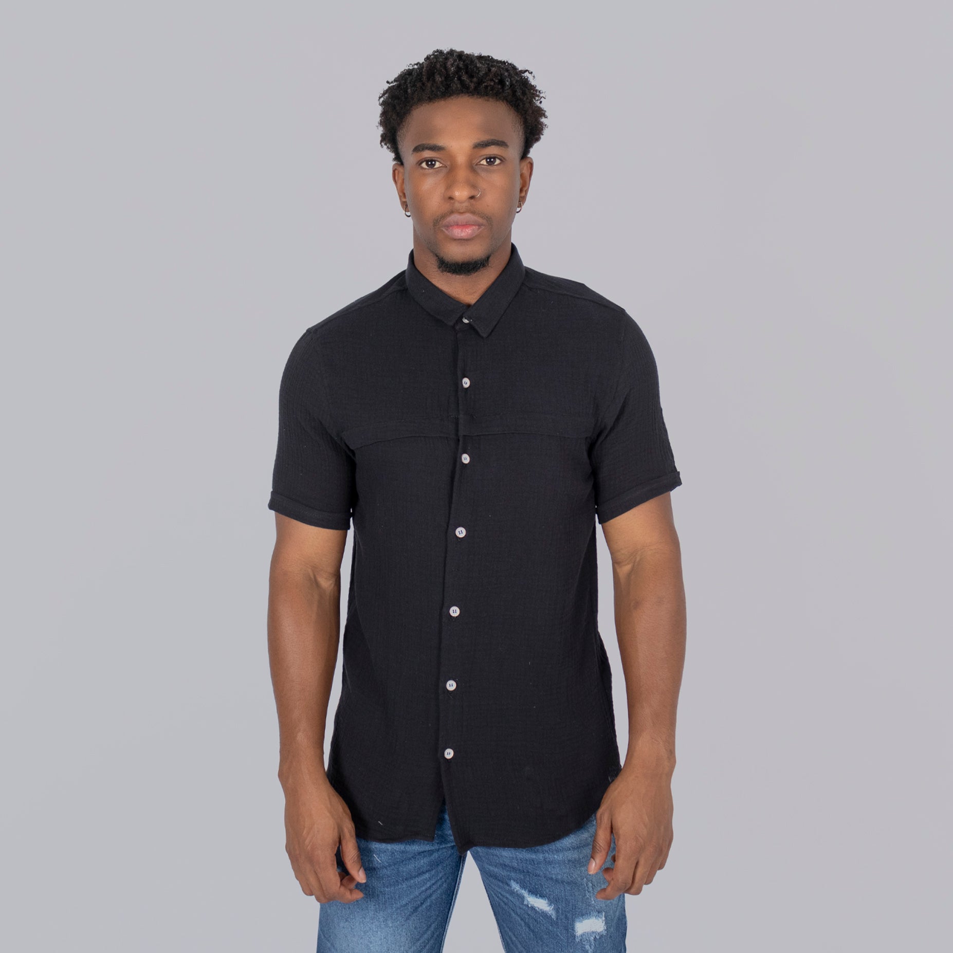 Camisa hombre textura negra