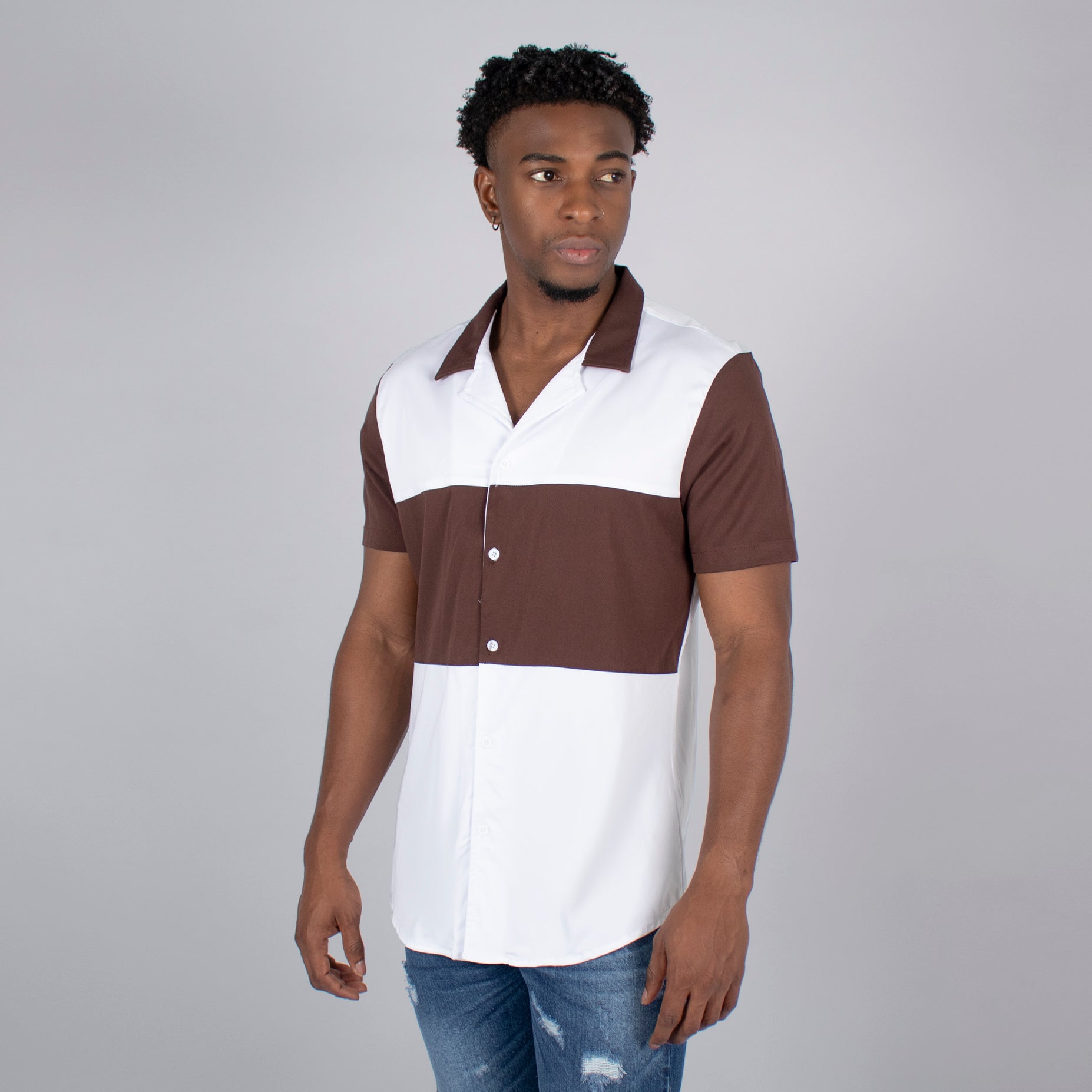 Camisa hombre cuello sport  cafe