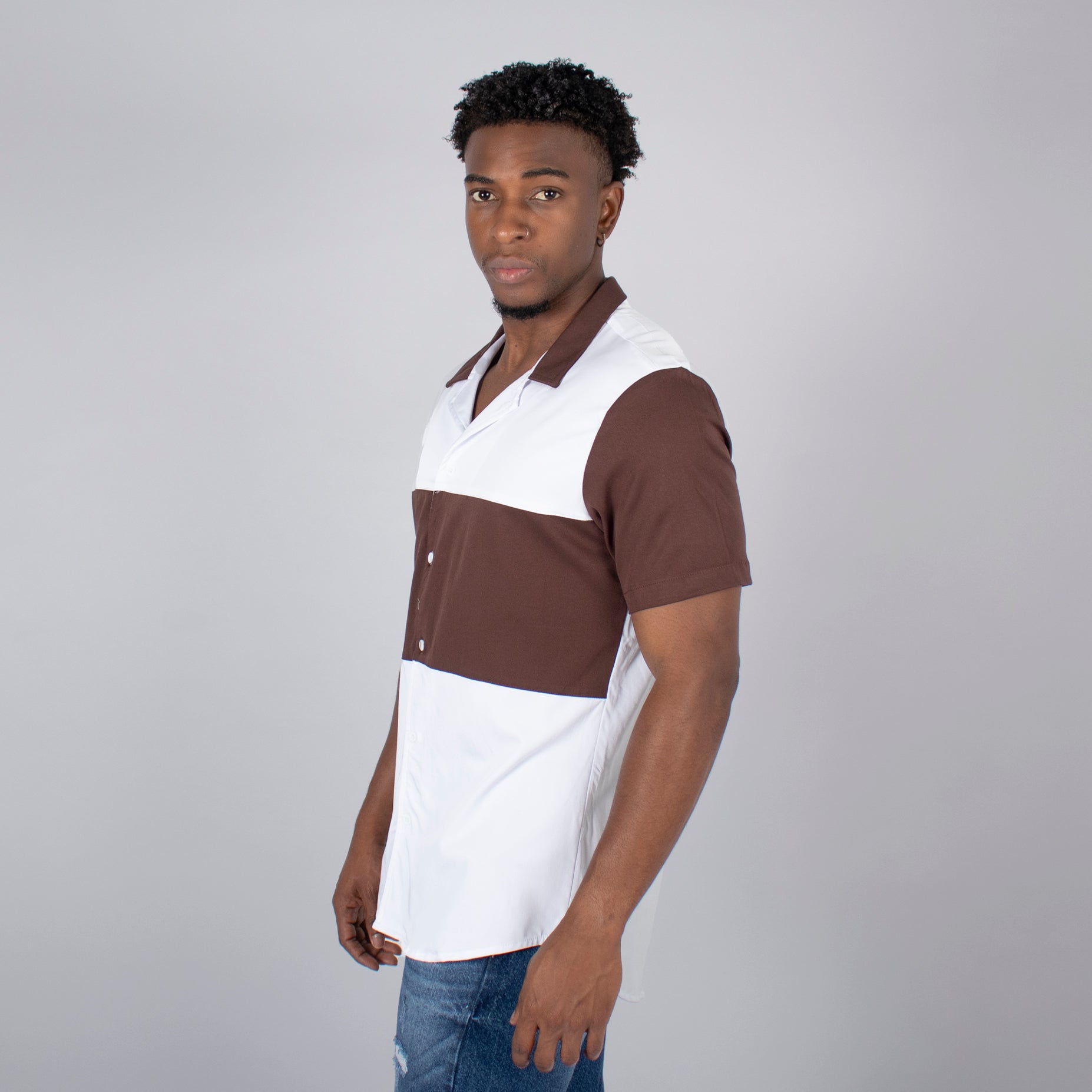 Camisa hombre cuello sport  cafe