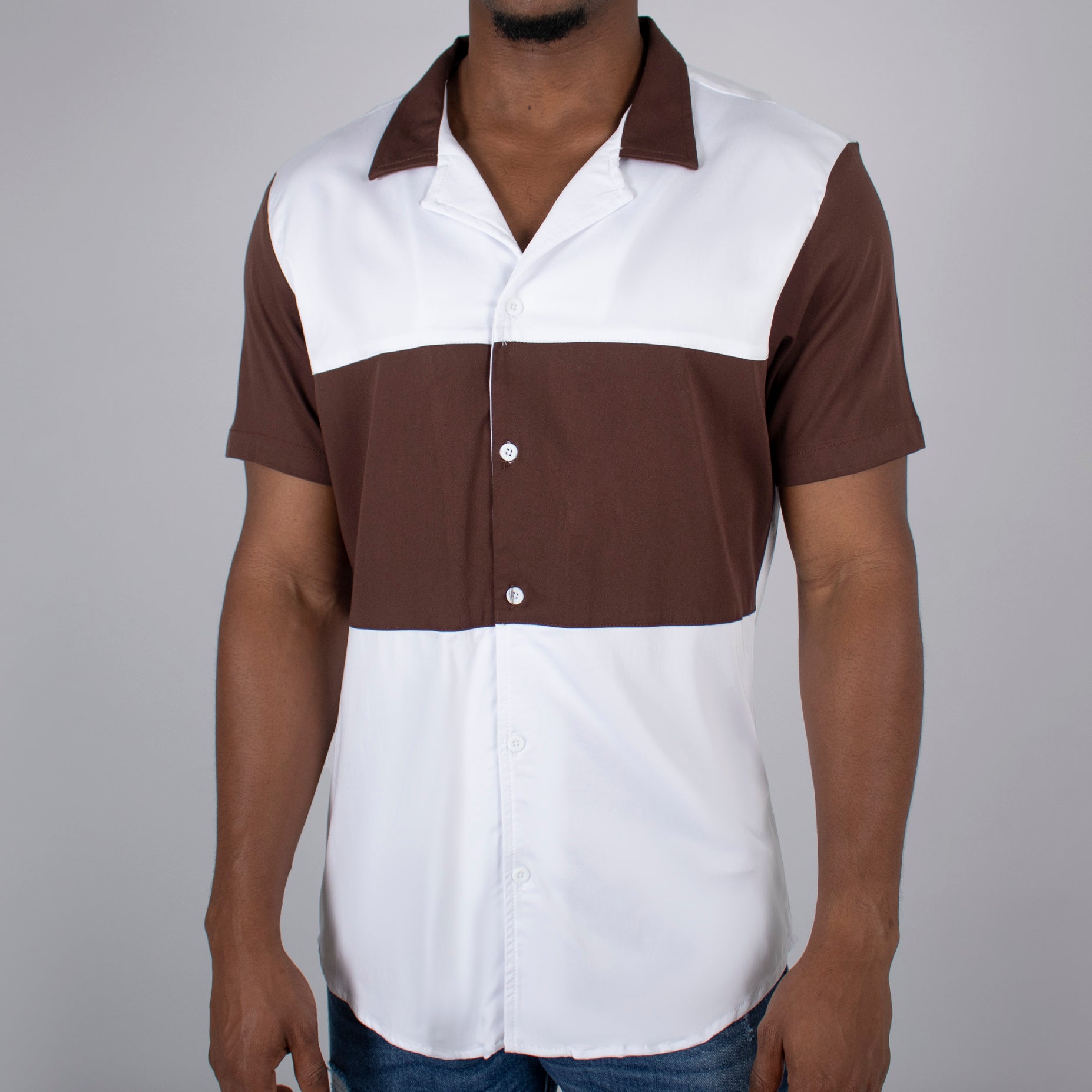 Camisa hombre cuello sport  cafe