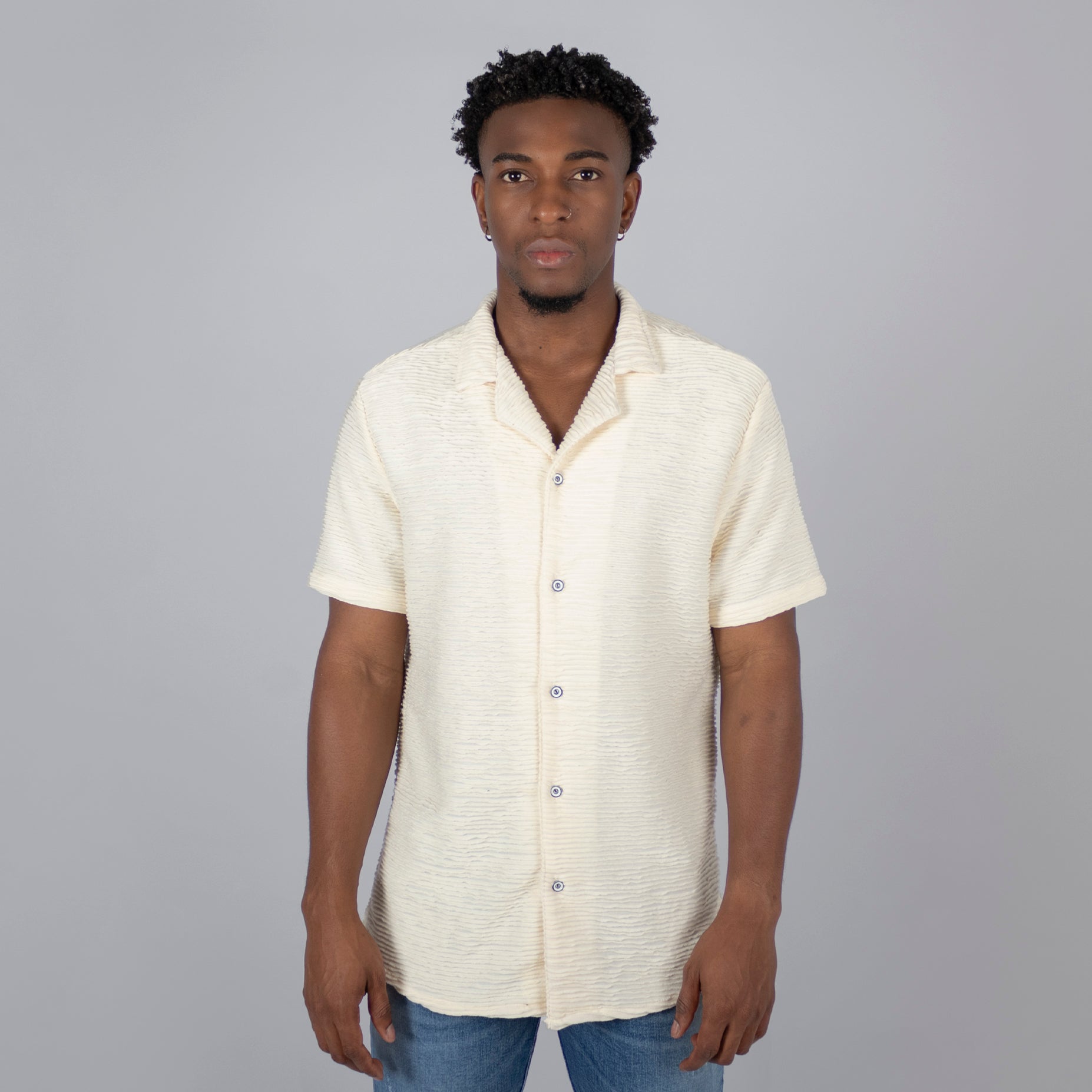 Camisa hombre textura marfil