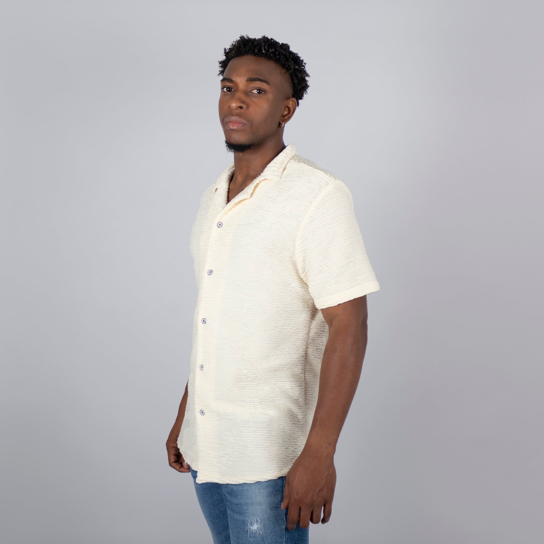 Camisa hombre textura marfil