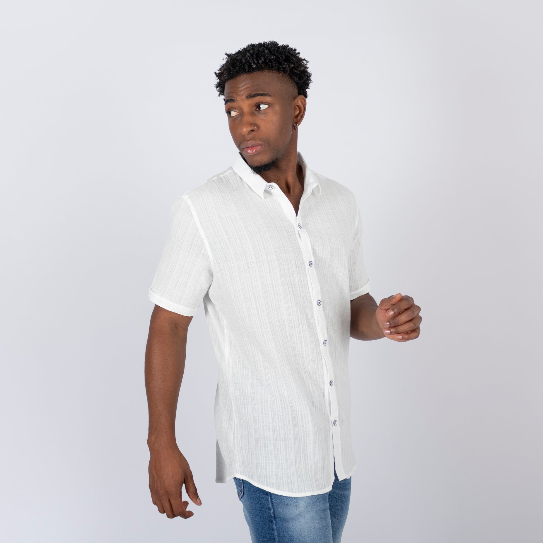 Camisa hombre textura blanca