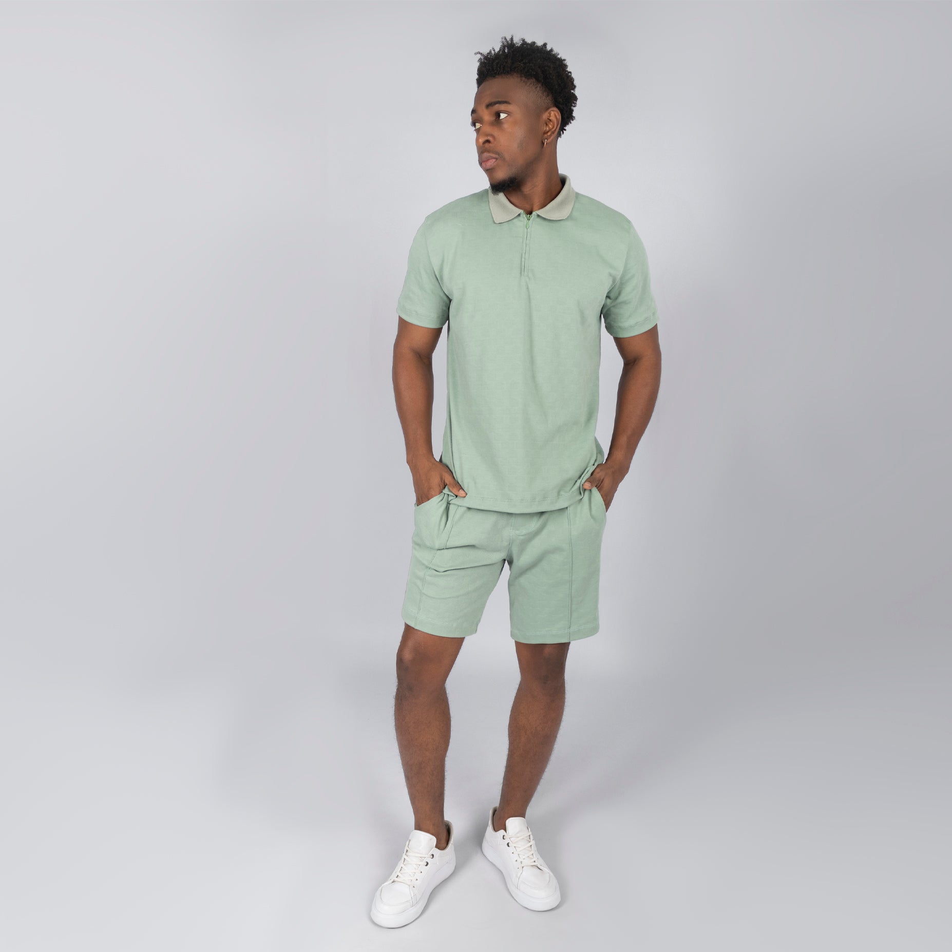 Conjunto hombre textura cierre verde