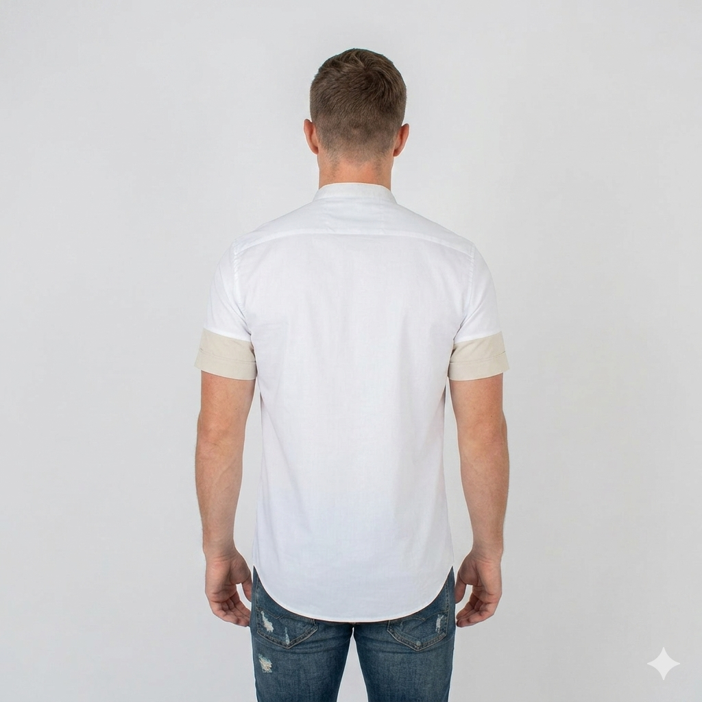 Camisa hombre cortes beige blanco