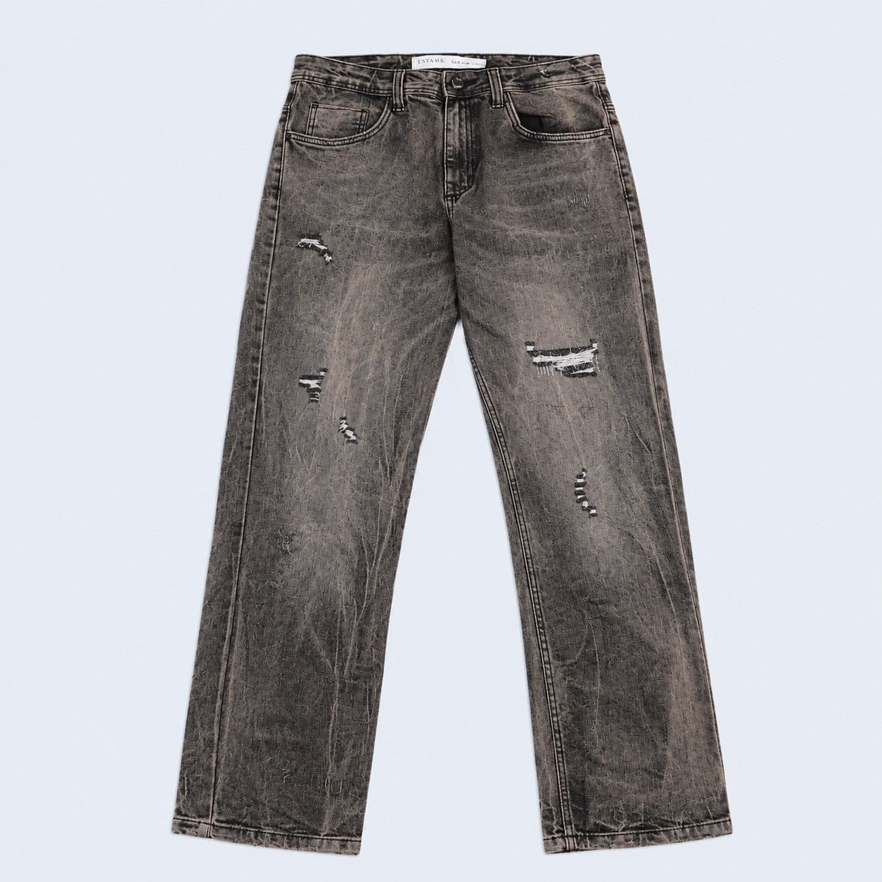 Jean hombre regular negro claro con rotos