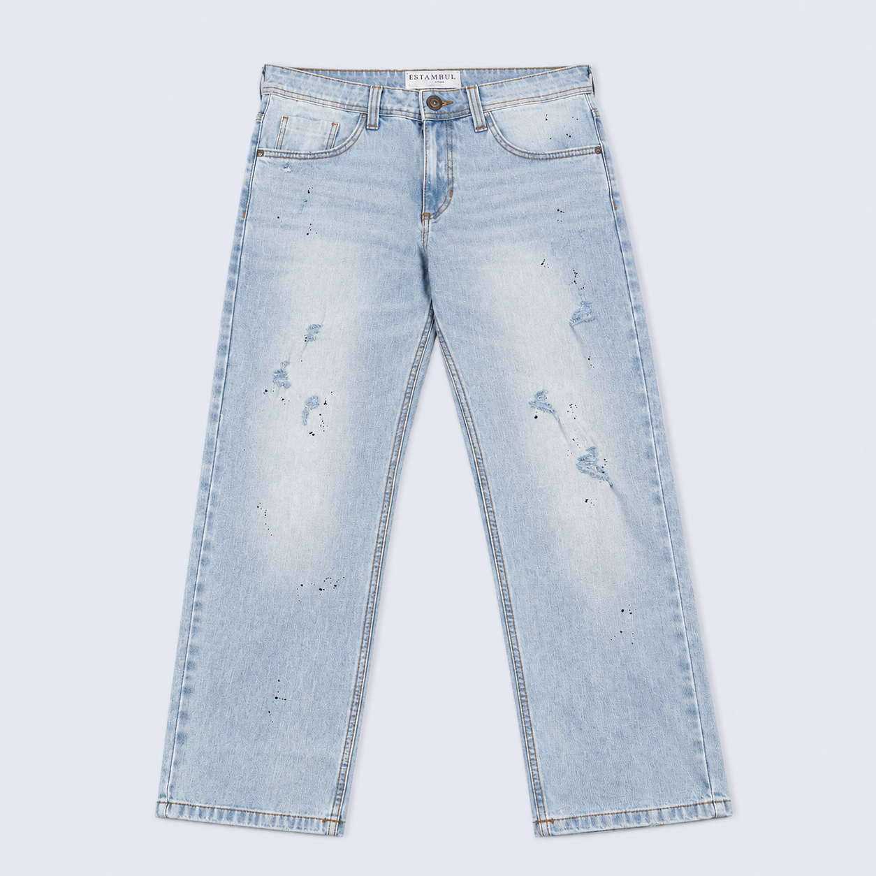 Jean hombre regular azul pintas negras