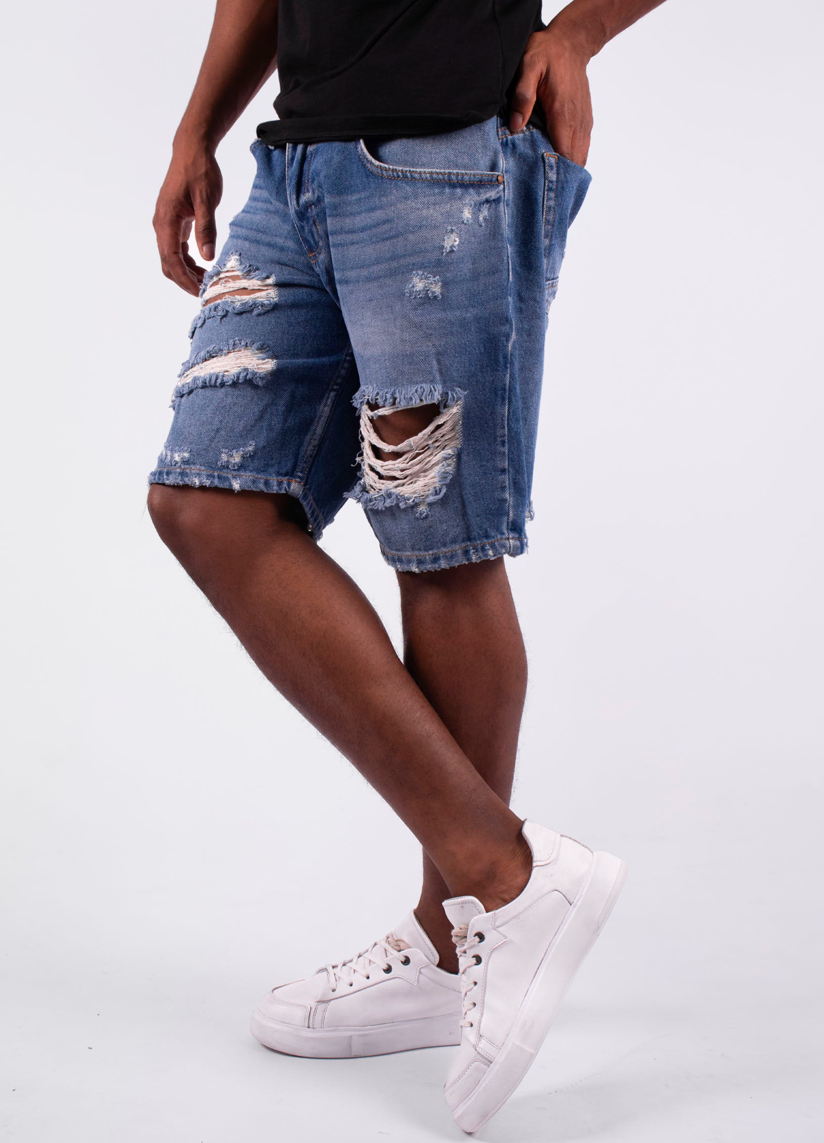 Bermuda hombre denim con roto