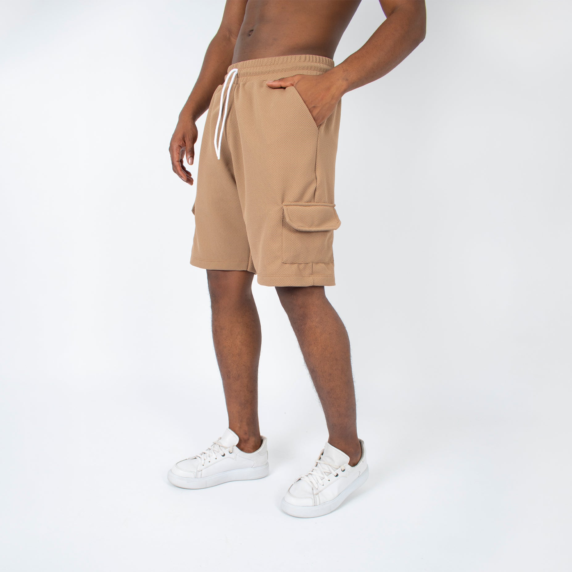 Pantaloneta hombre cargo textura camel