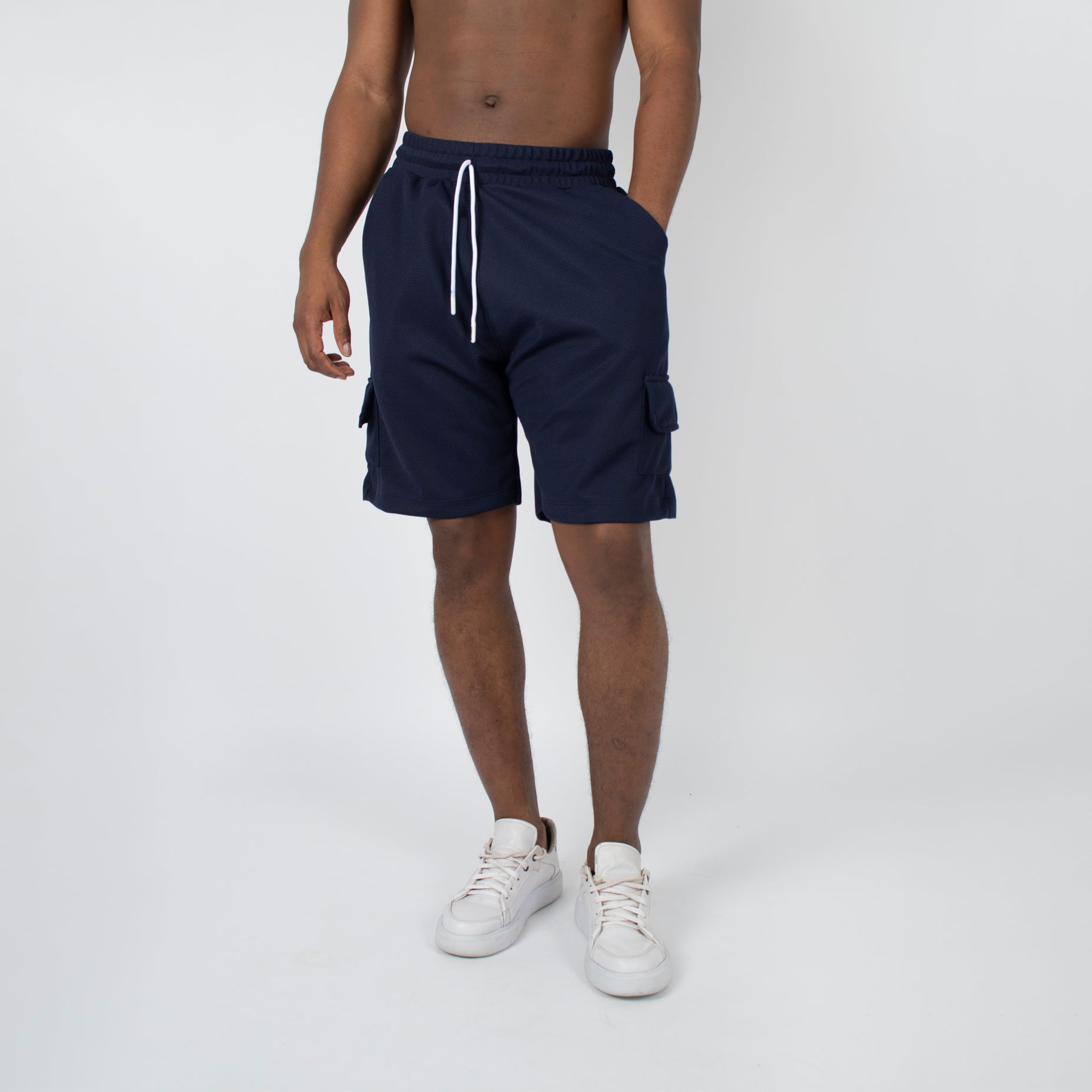 Pantaloneta hombre cargo textura azul