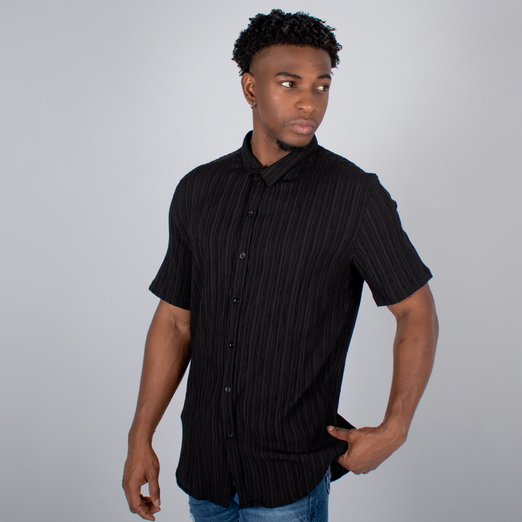 Camisa hombre textura negra