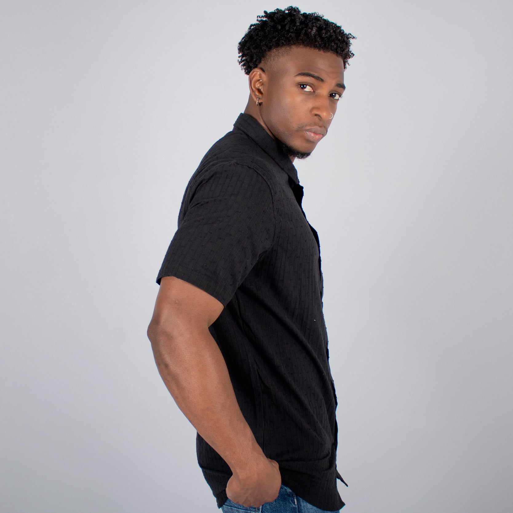 Camisa hombre textura negra