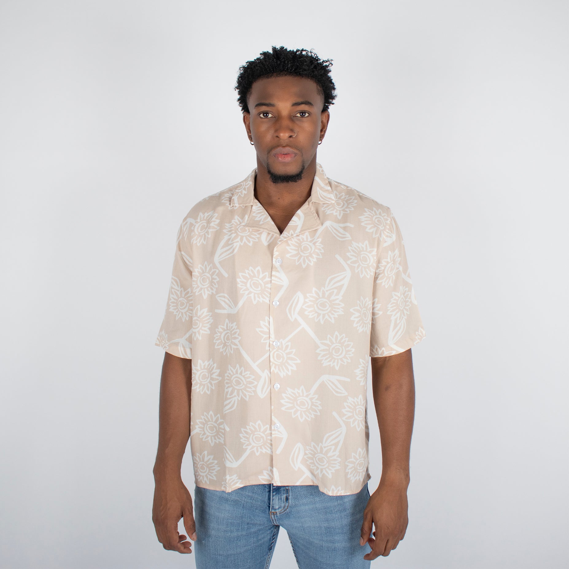 Camisa hombre cuello sport flores