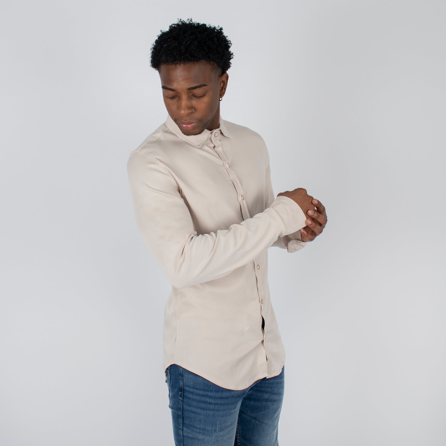 Camisa hombre ML cuello camel