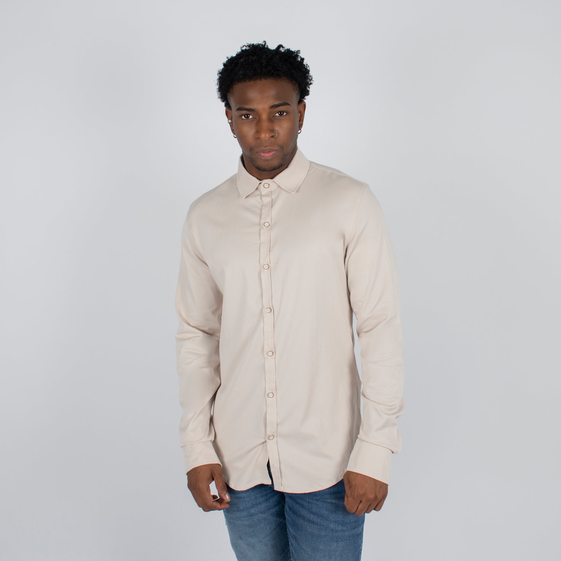 Camisa hombre ML cuello camel