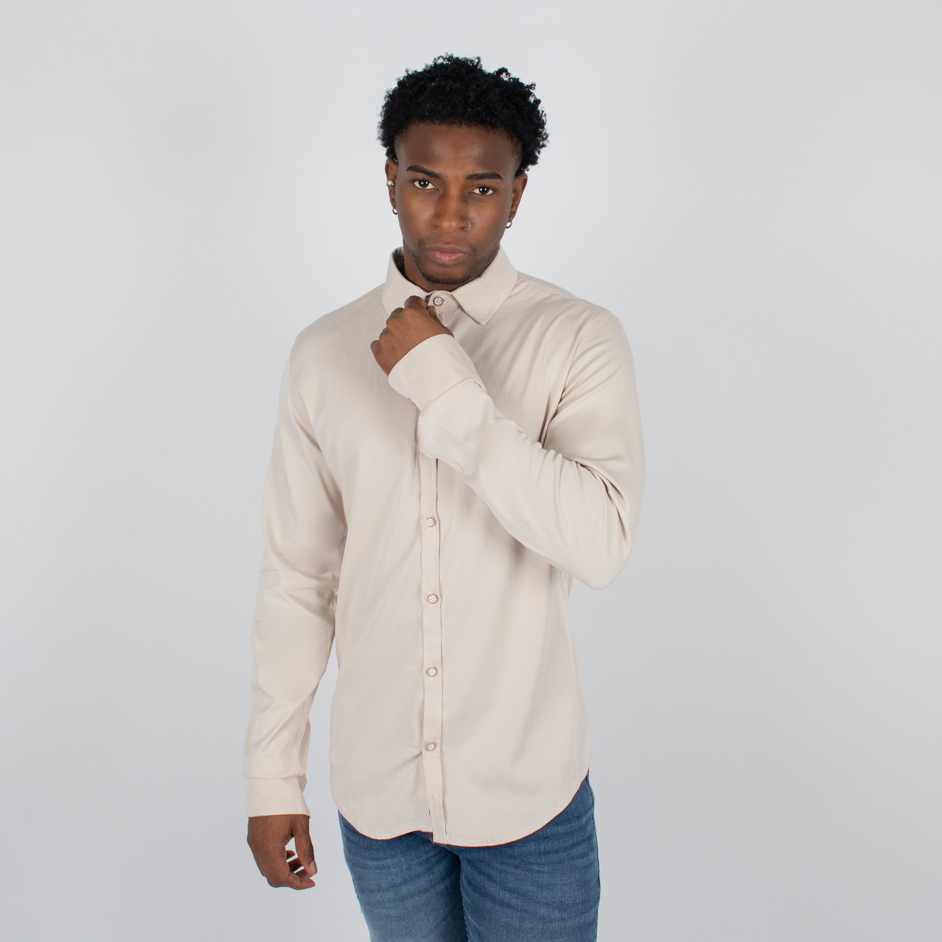 Camisa hombre ML cuello camel