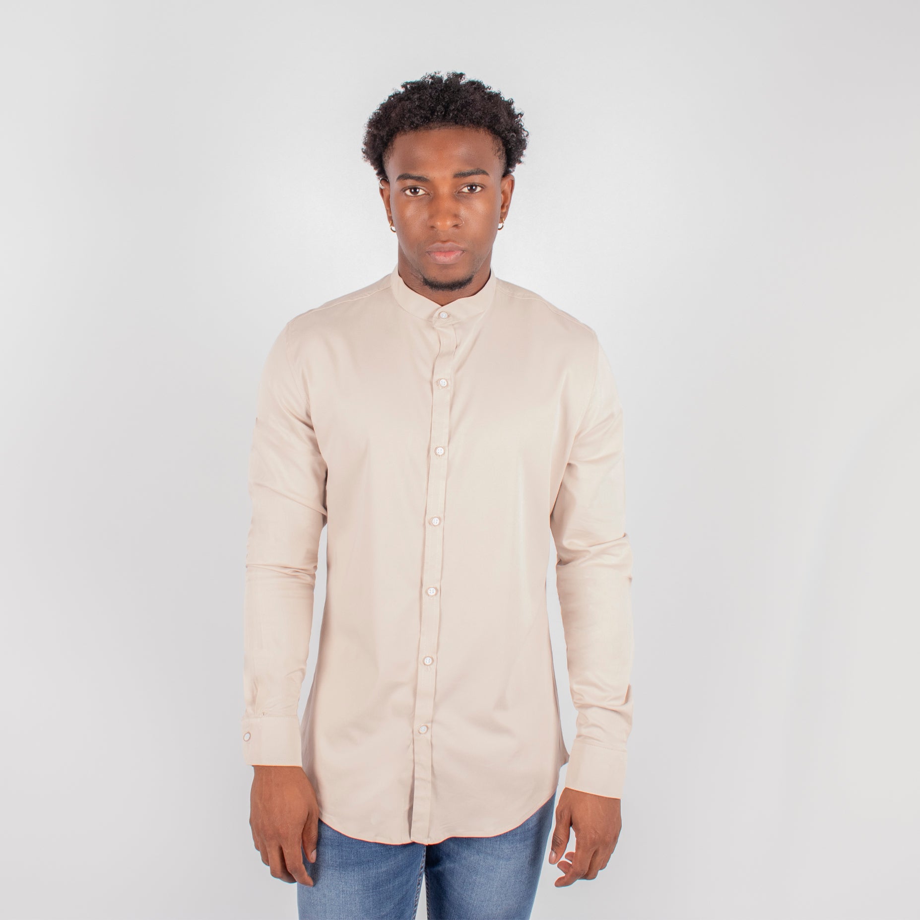 Camisa hombre Ml cuello neru camel