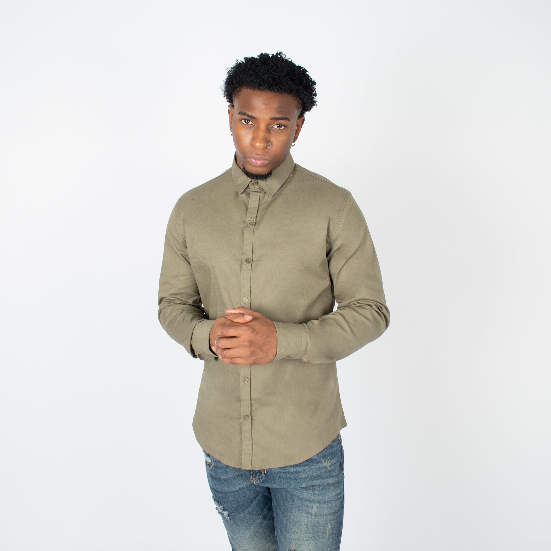 Camisa hombre Ml verde oliva