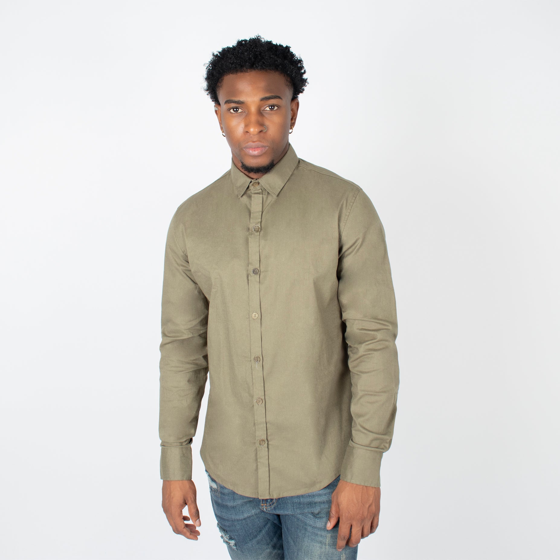 Camisa hombre Ml verde oliva