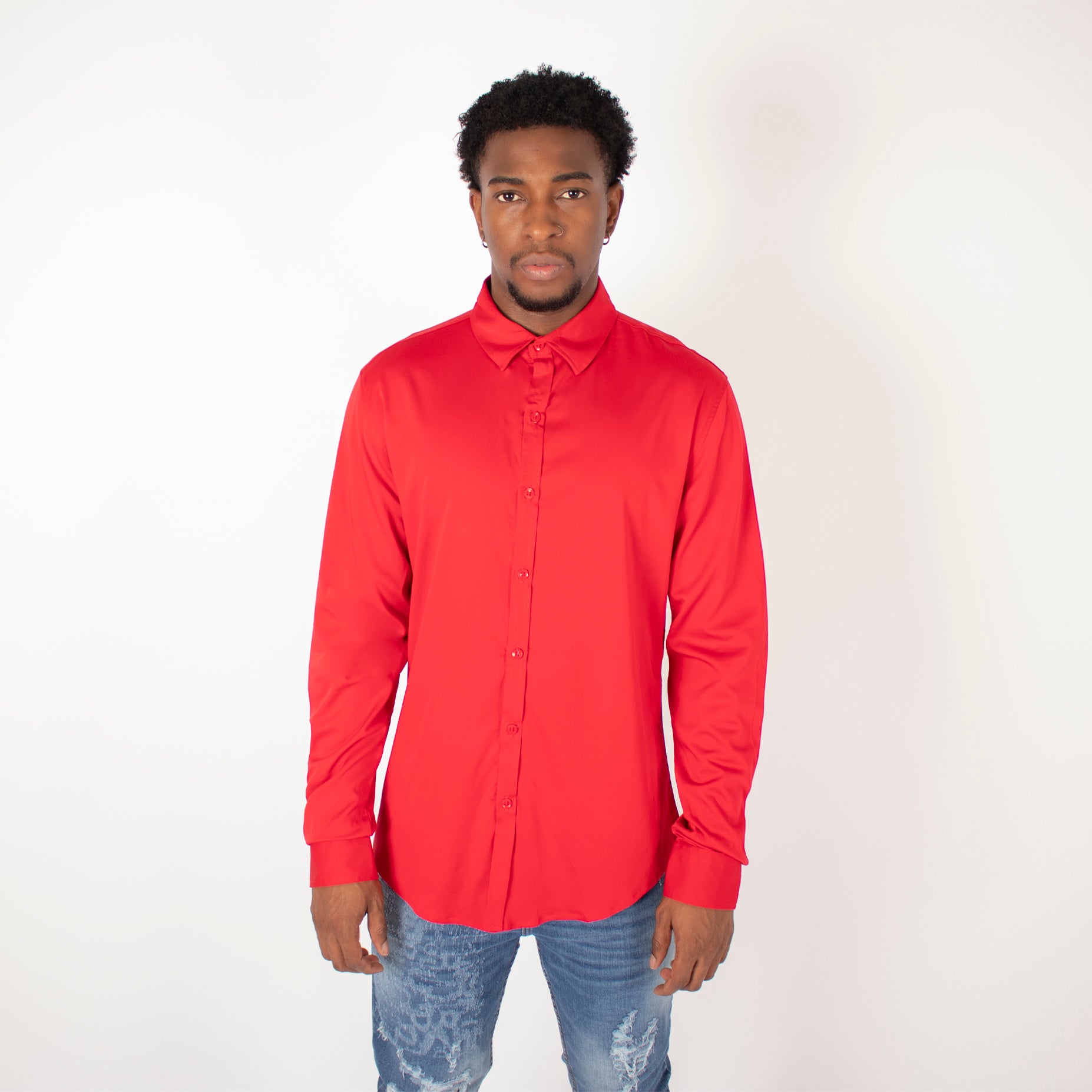 Camisa hombre Ml  cuello roja