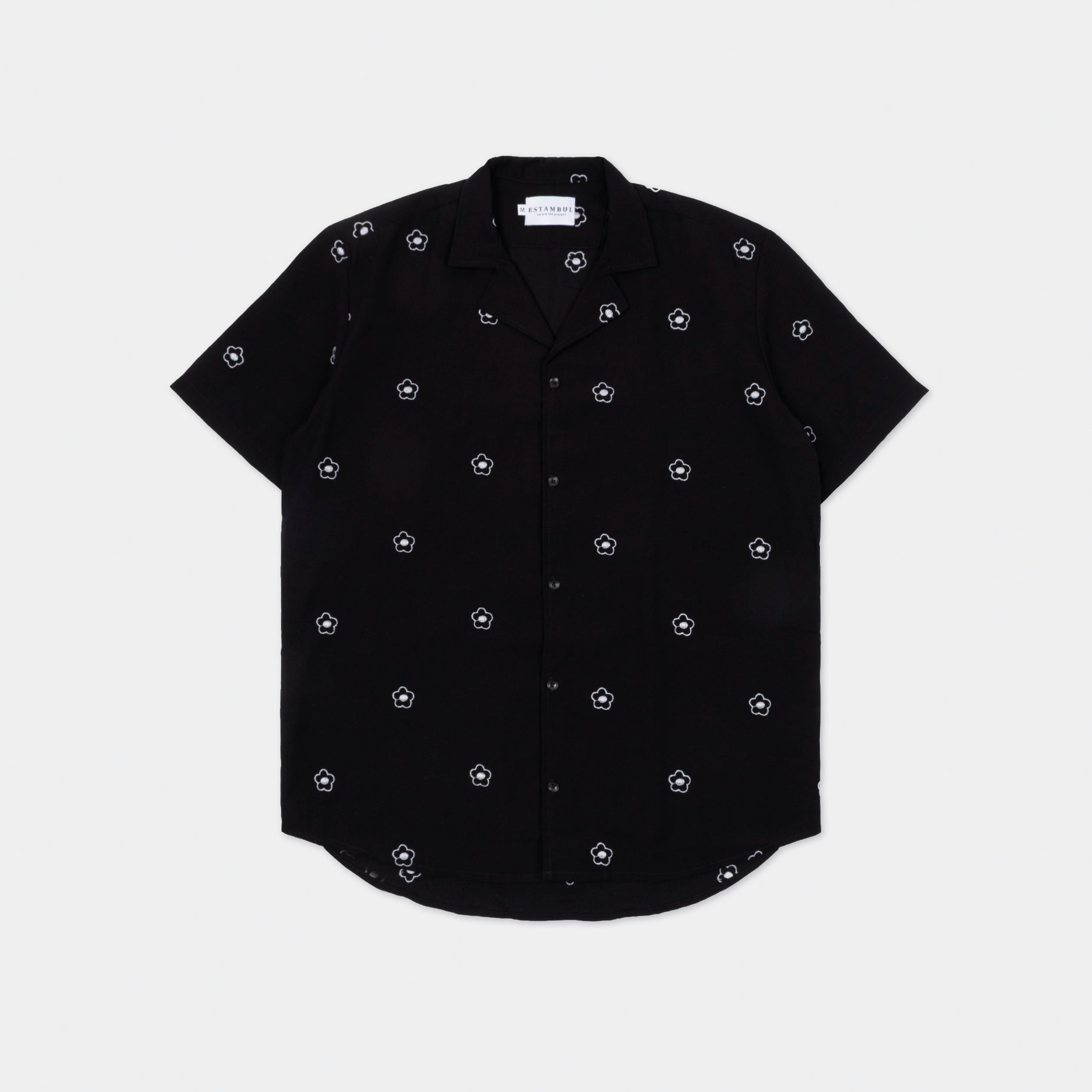 Camisa hombre cuello sport flor negra