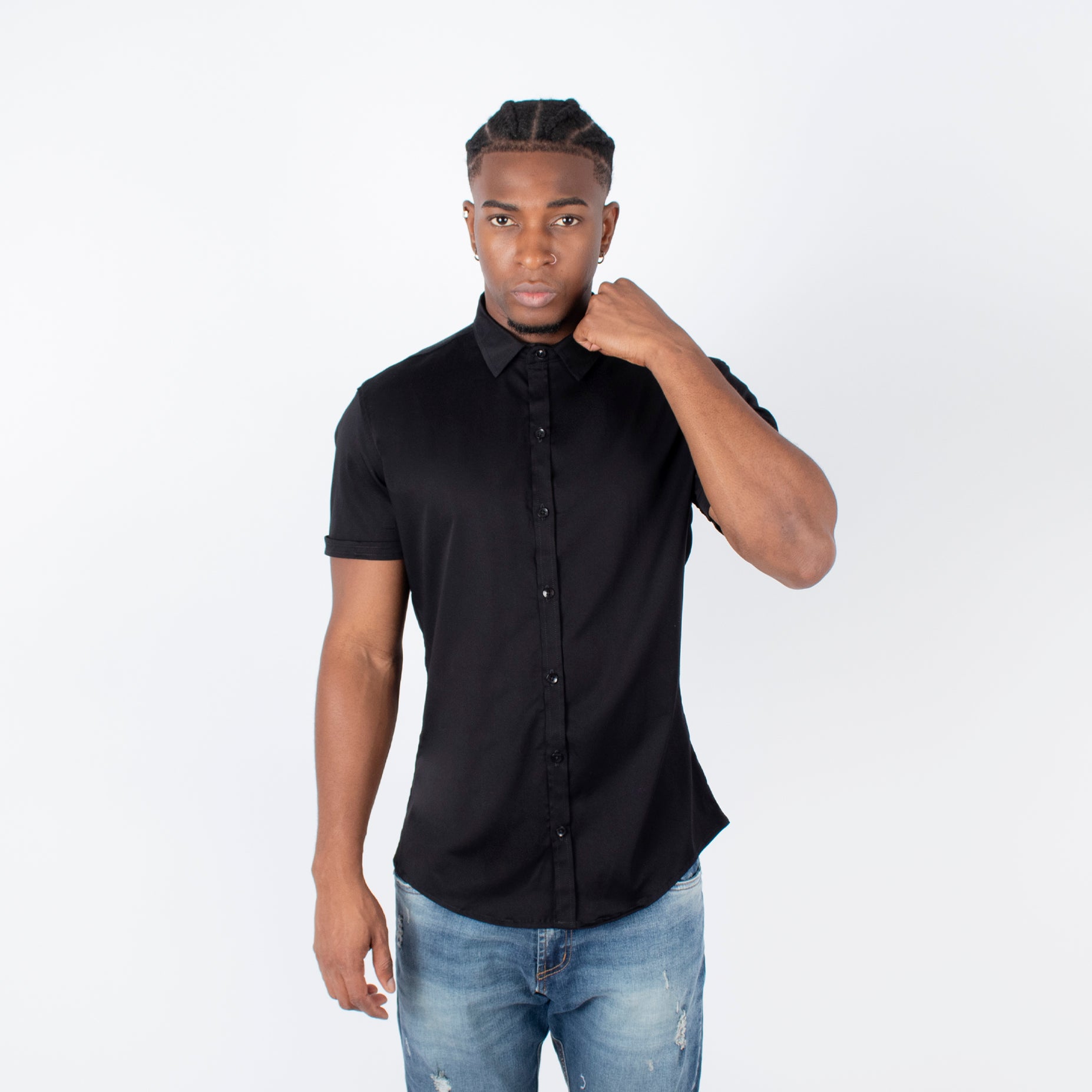 Camisa hombre basica cuello Negra