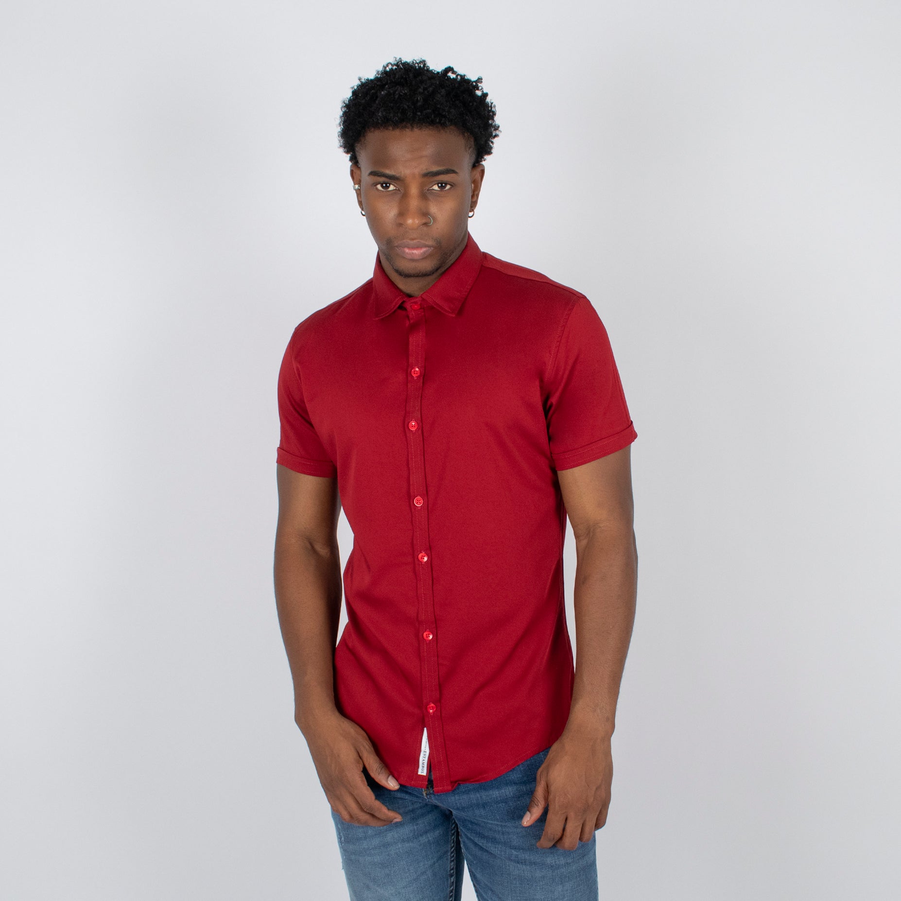 Camisa hombre basica cuello  roja