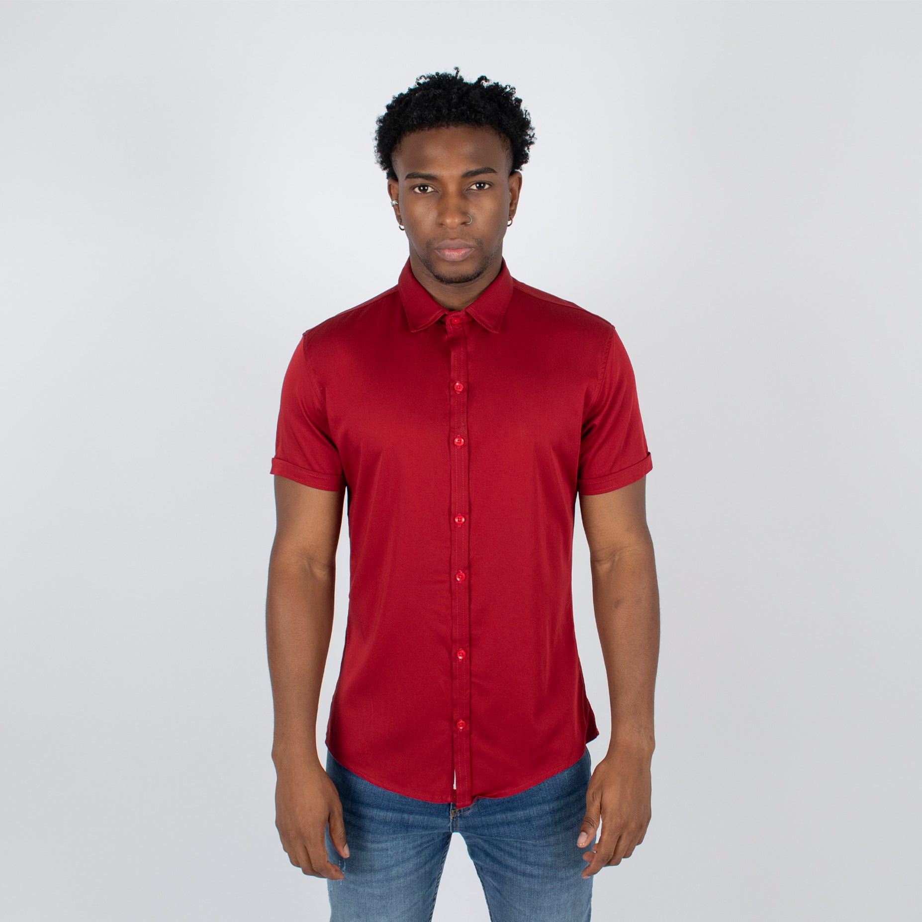 Camisa hombre basica cuello  roja