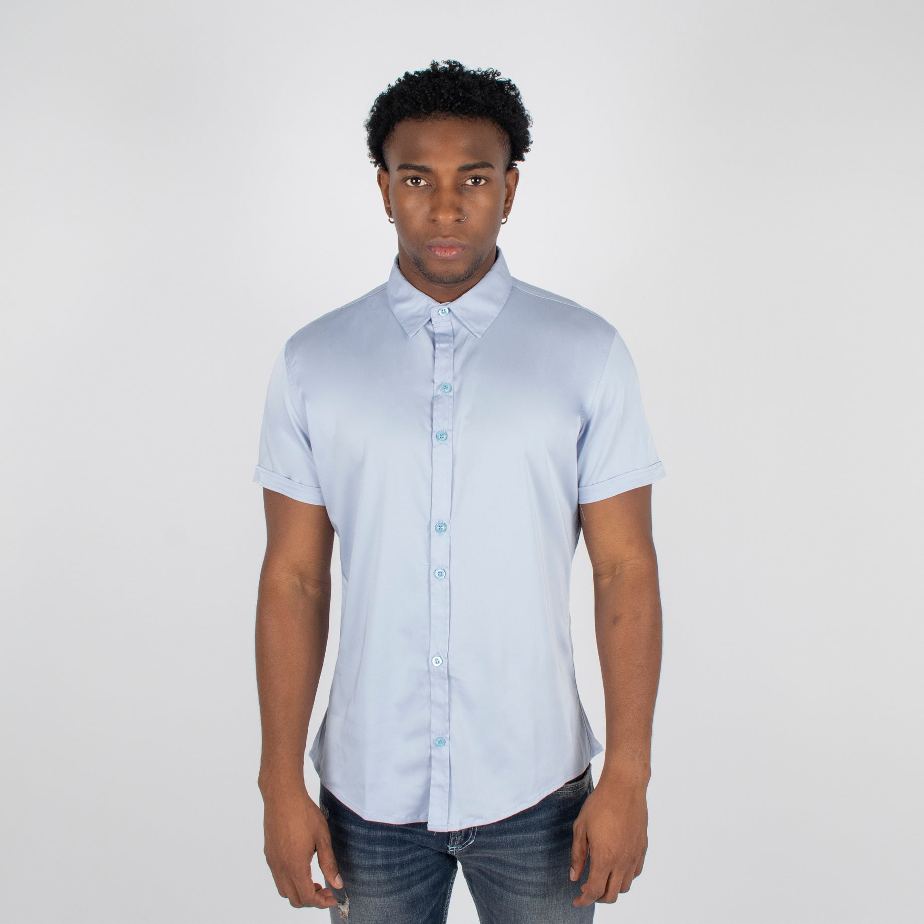 Camisa hombre basica cuello azul