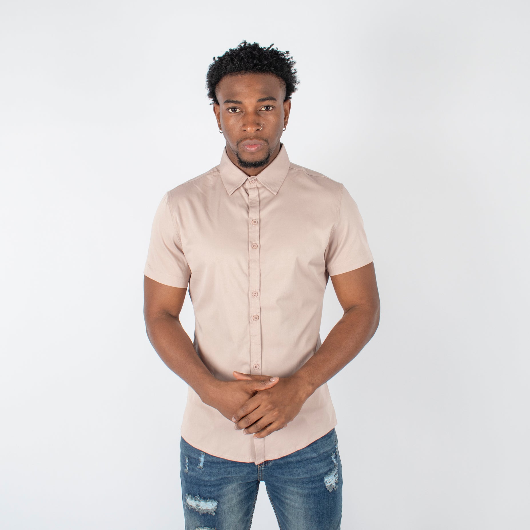 Camisa hombre cuello beige