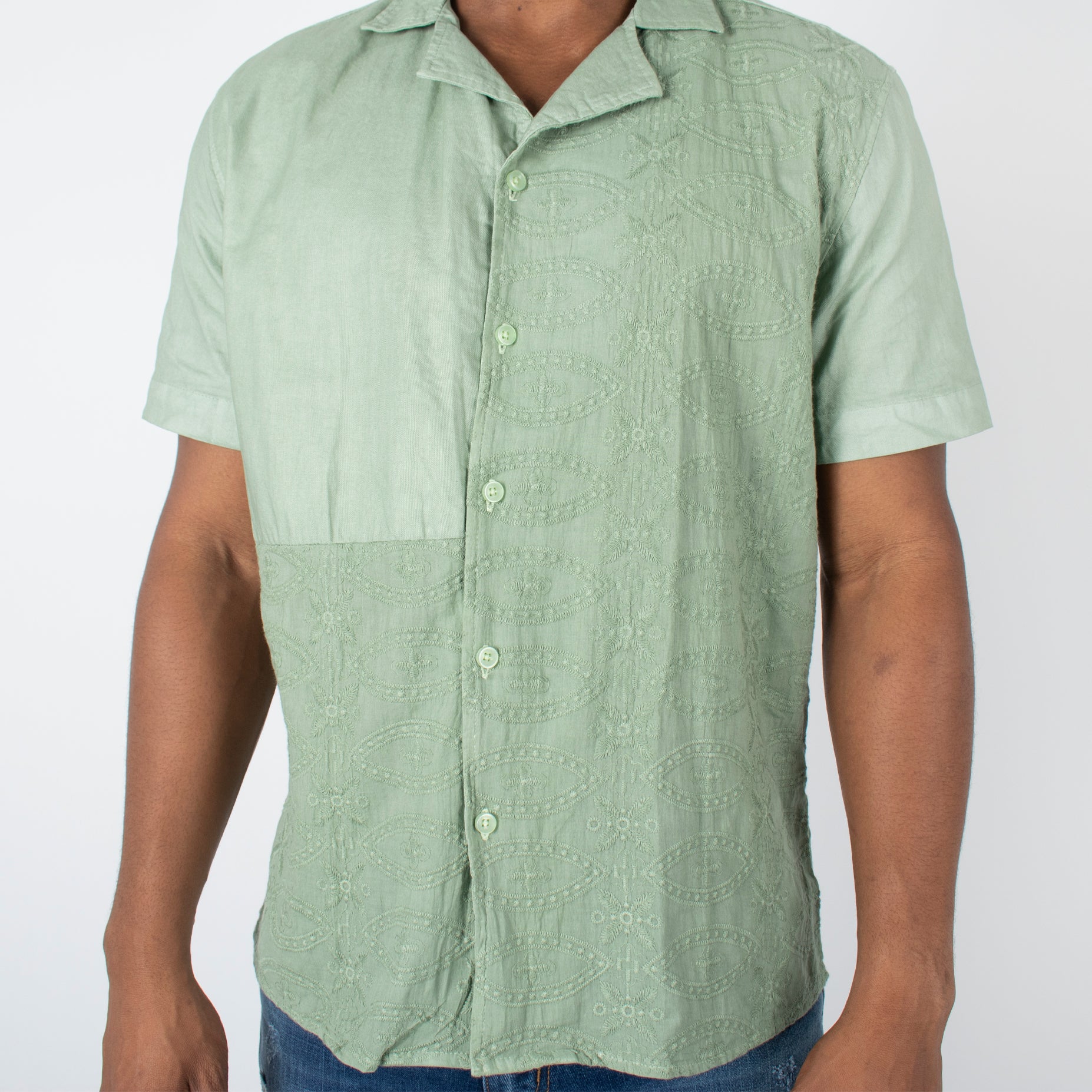 Camisa hombre cuello degrade verde