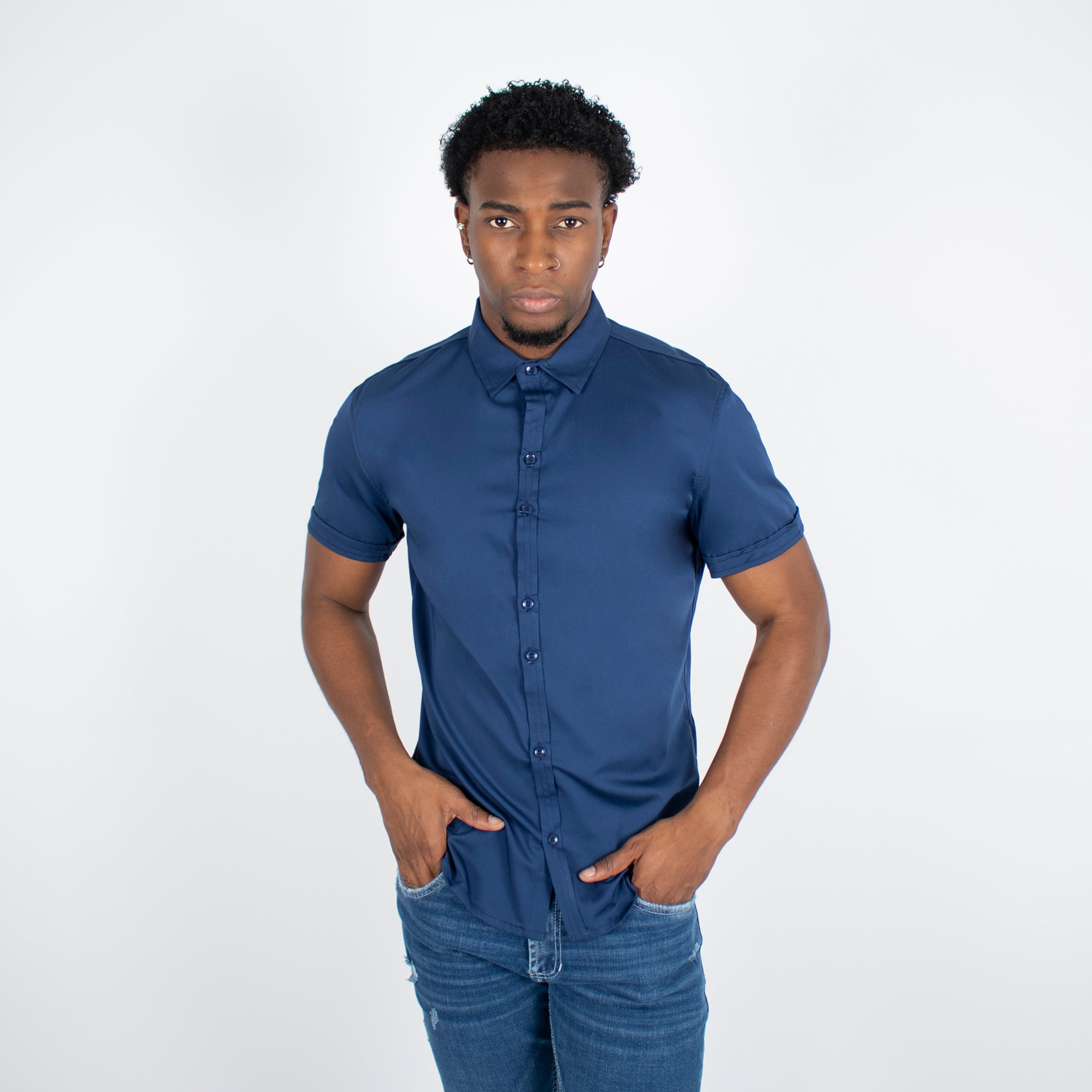 Camisa hombre cuello mc azul