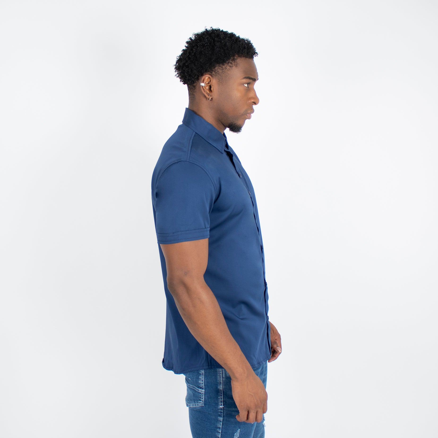 Camisa hombre cuello mc azul