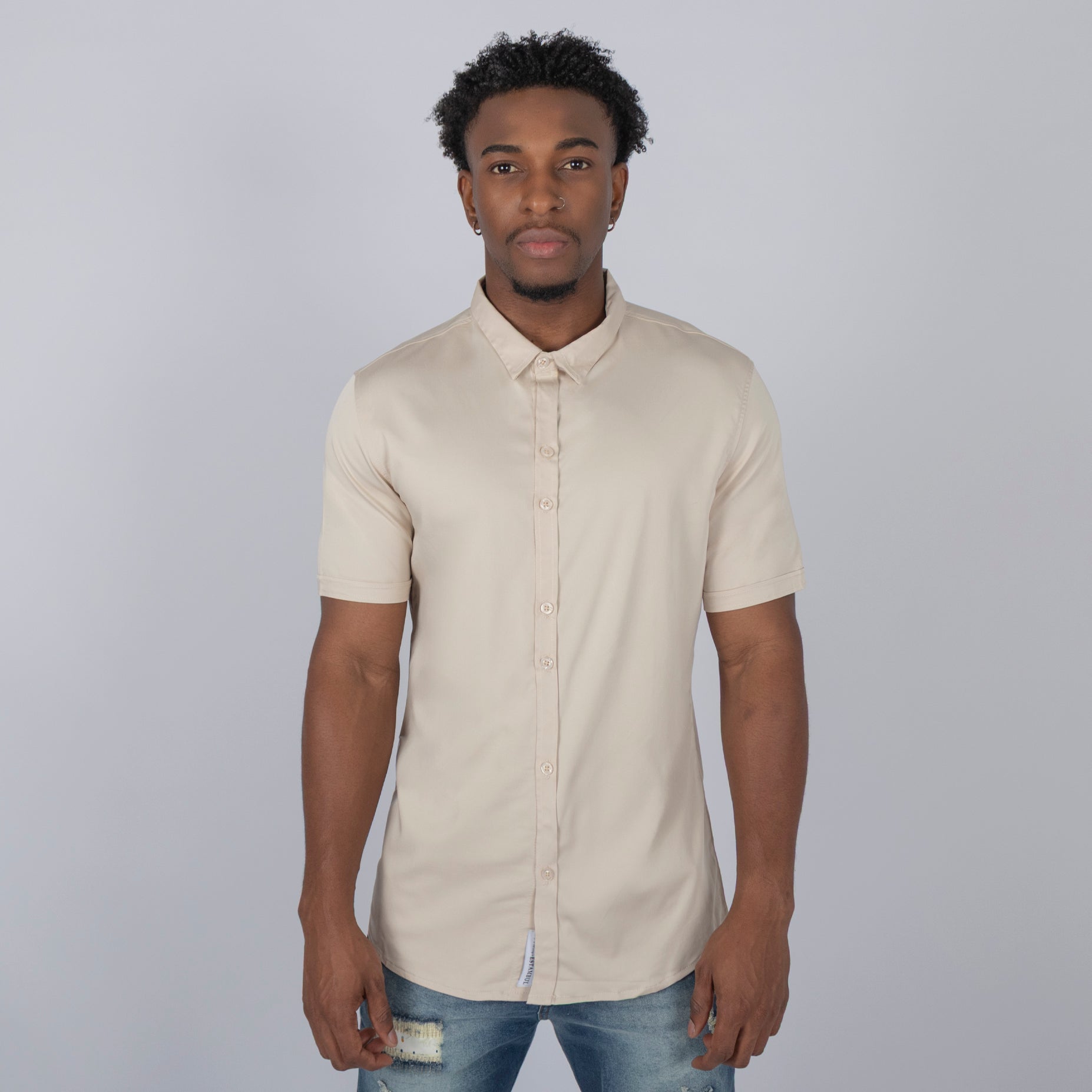 Camisa hombre cuello beige