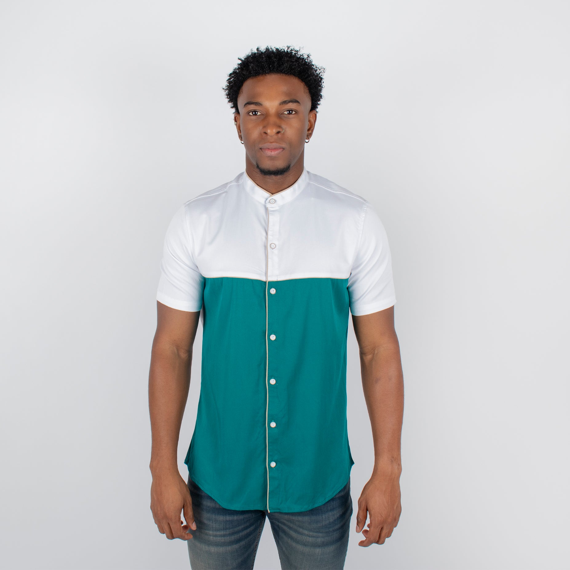 Camisa hombre cortes verde con blanco